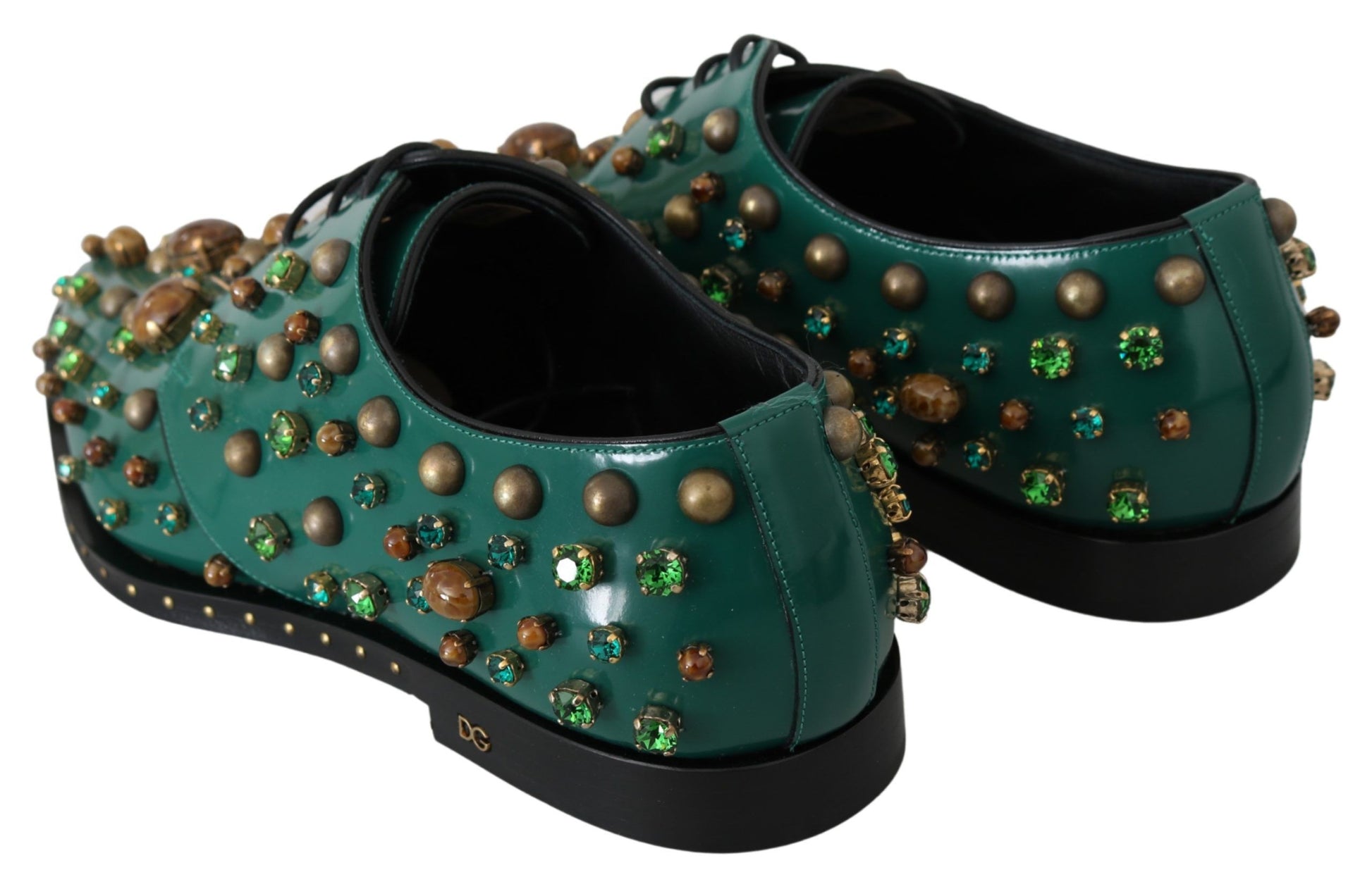 Chaussures brogues en cuir vert et cristaux Dolce &amp; Gabbana