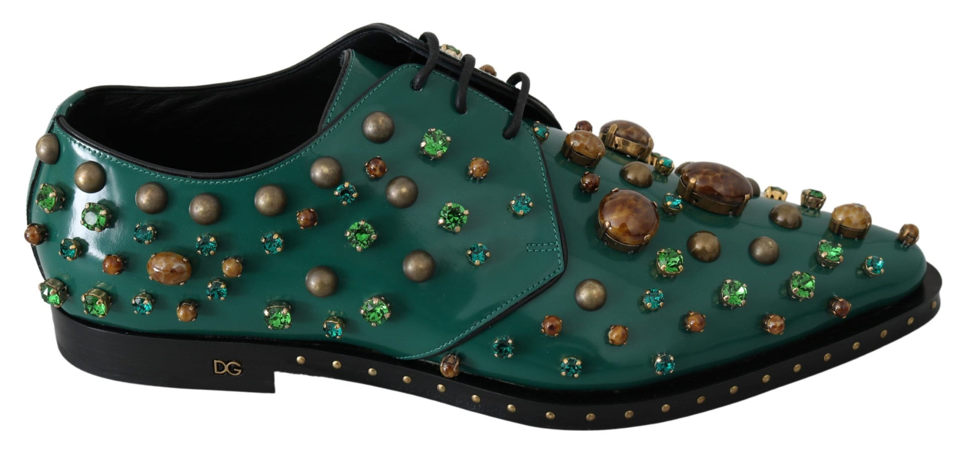 Chaussures brogues en cuir vert et cristaux Dolce &amp; Gabbana
