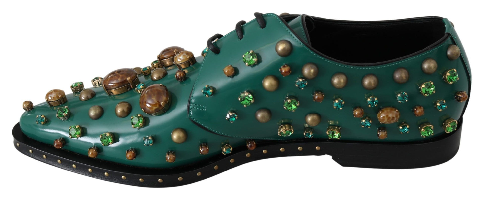 Chaussures brogues en cuir vert et cristaux Dolce &amp; Gabbana