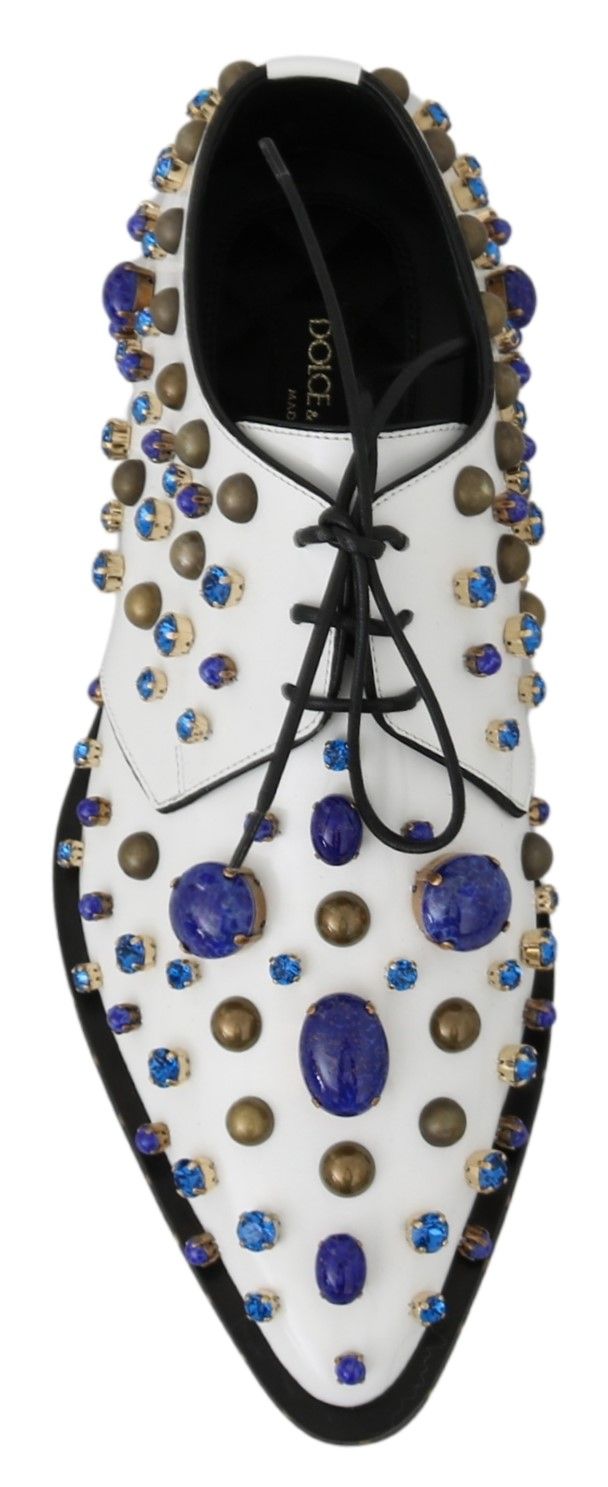 Chaussures Brogue en cuir blanc à cristaux Dolce &amp; Gabbana