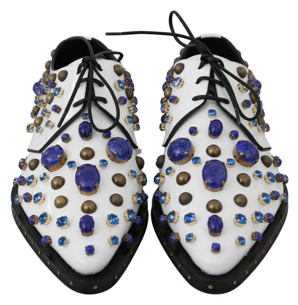 Chaussures Brogue en cuir blanc à cristaux Dolce &amp; Gabbana