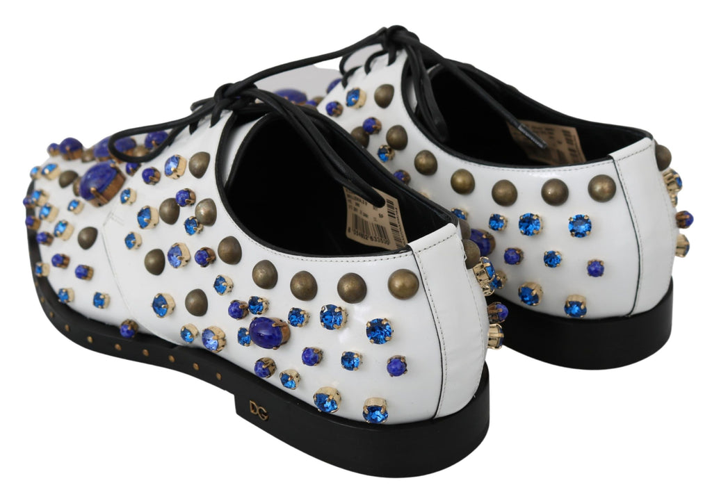 Chaussures Brogue en cuir blanc à cristaux Dolce &amp; Gabbana