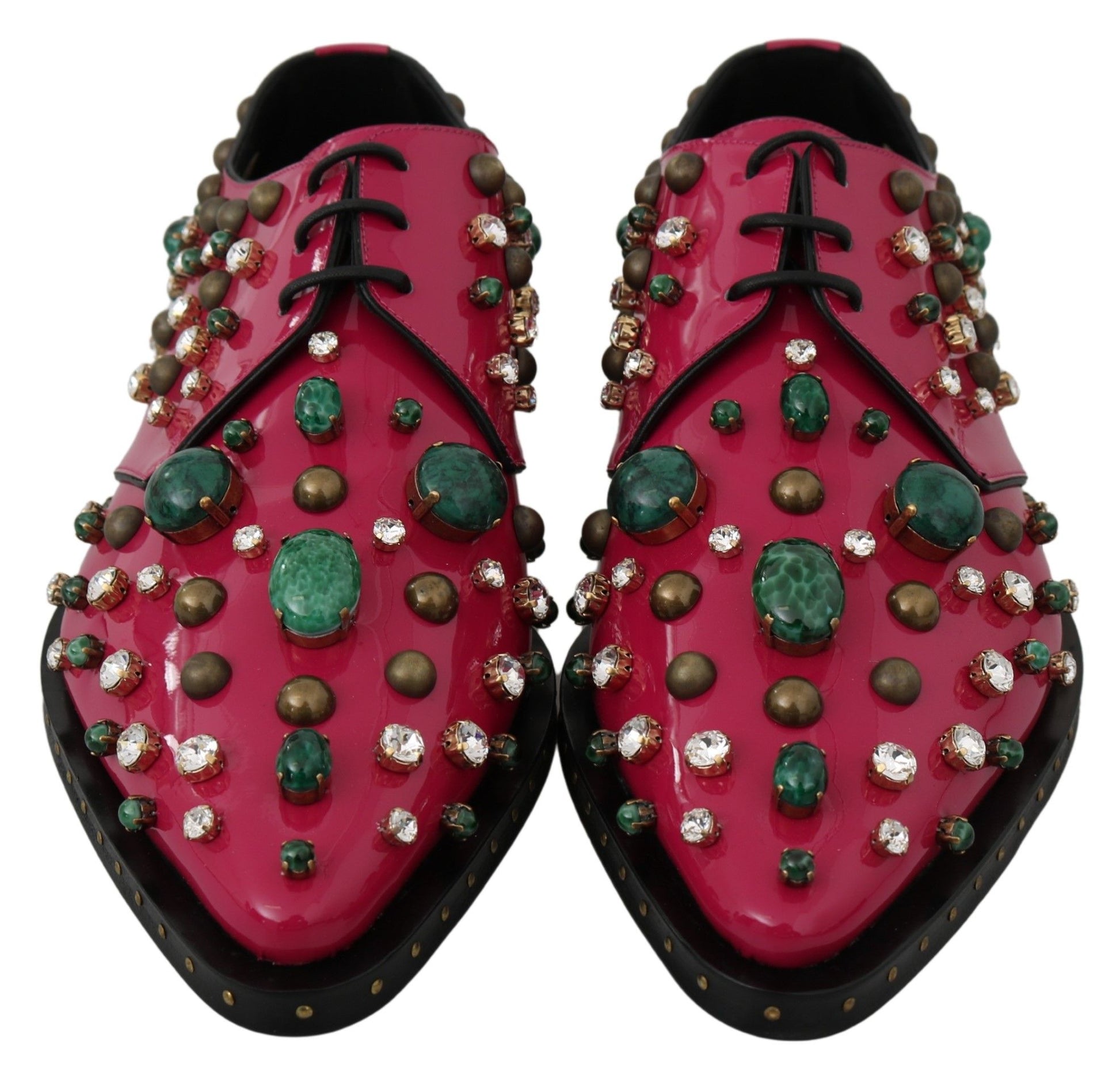 Chaussures Brogue en cuir rose à cristaux Dolce &amp; Gabbana