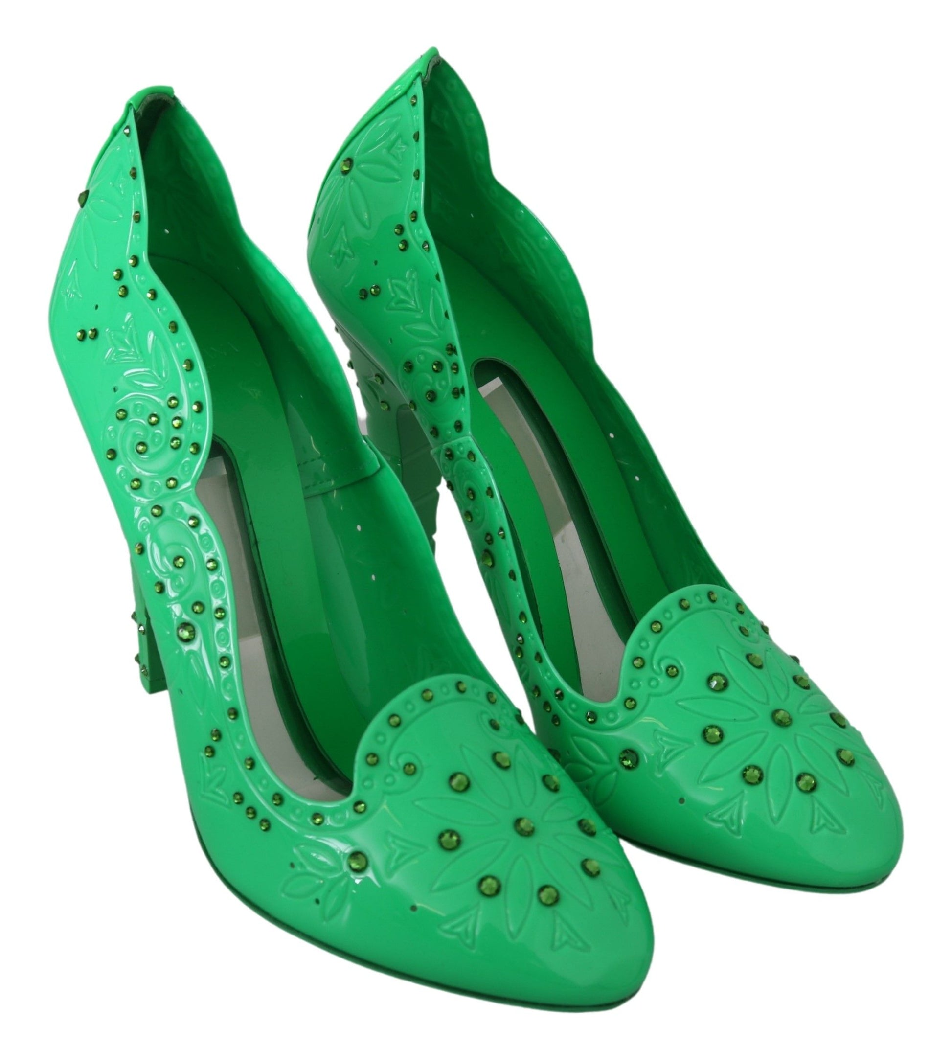 Chaussures à talons fleuris en cristal vert Dolce &amp; Gabbana CINDERELLA