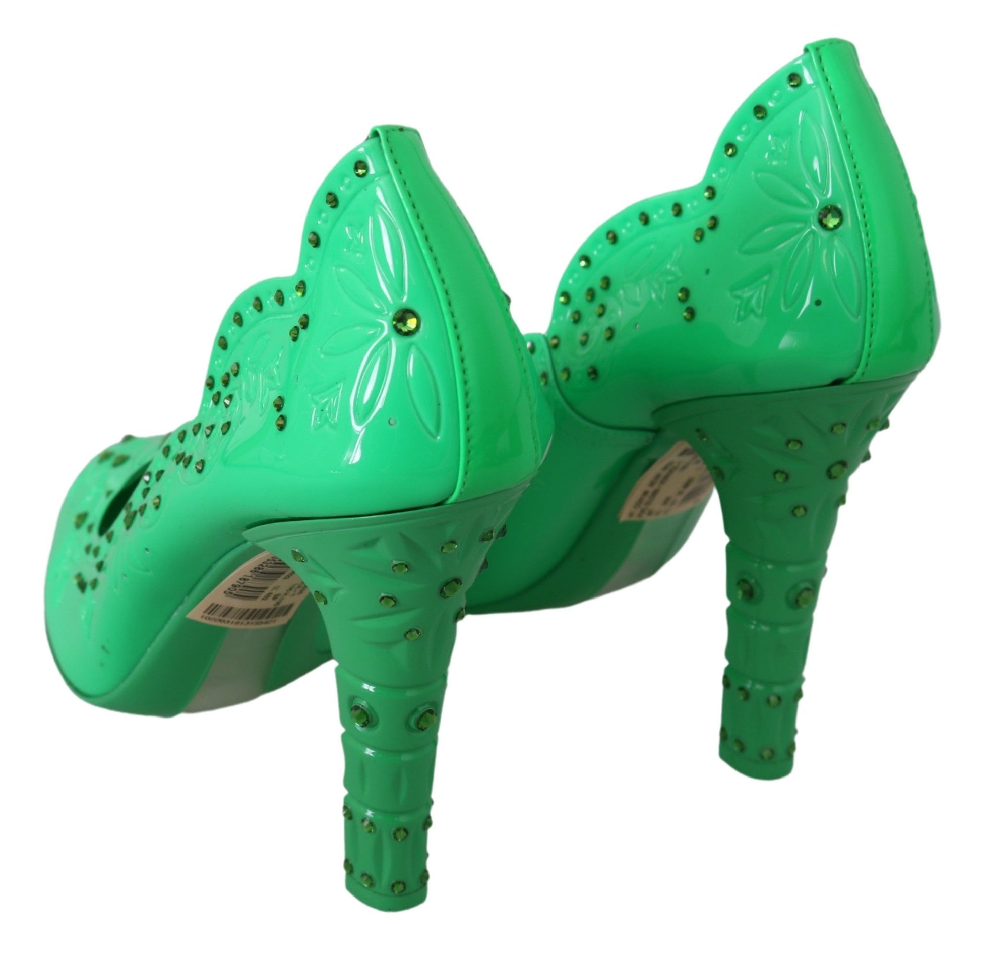 Chaussures à talons fleuris en cristal vert Dolce &amp; Gabbana CINDERELLA