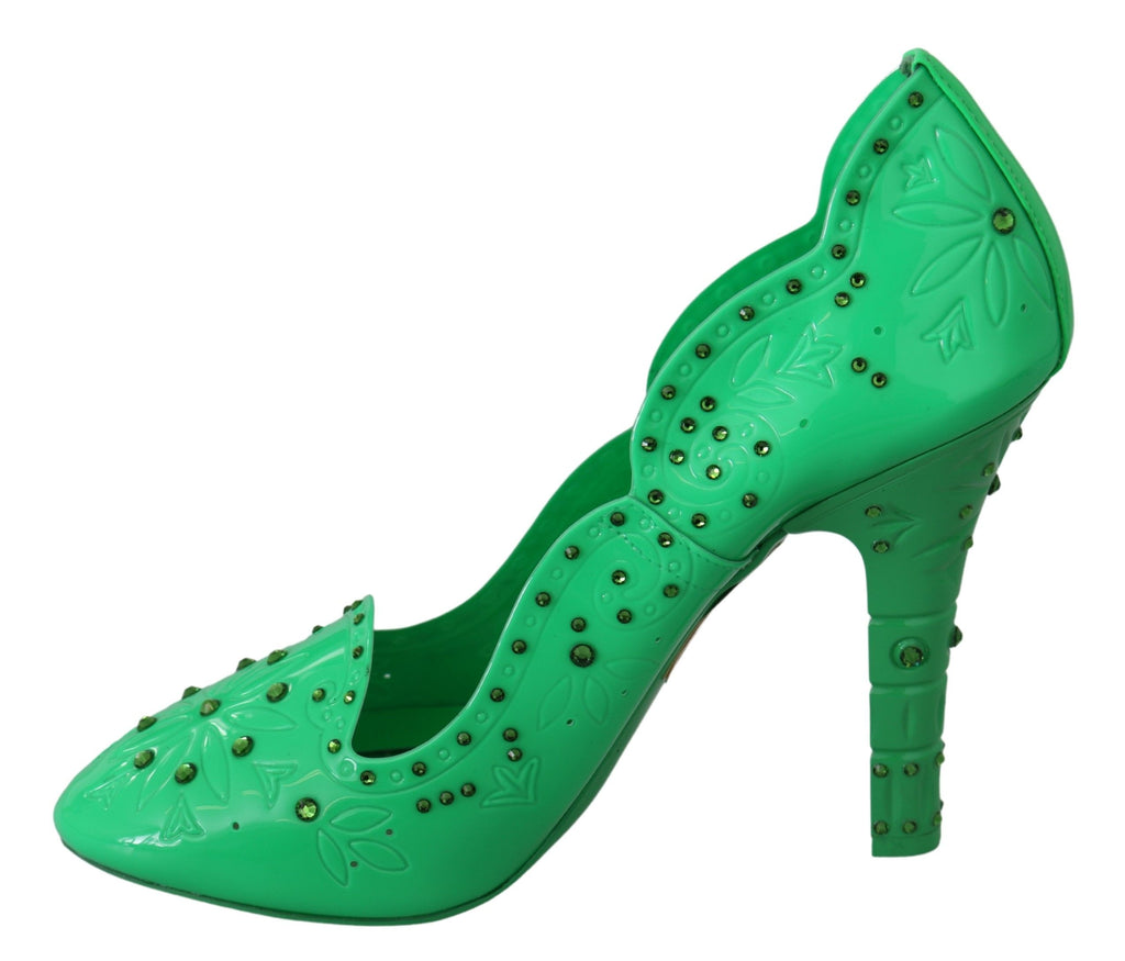 Chaussures à talons fleuris en cristal vert Dolce &amp; Gabbana CINDERELLA