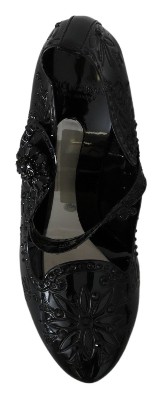 Chaussures à talons Dolce &amp; Gabbana CINDERELLA noires à fleurs et cristaux