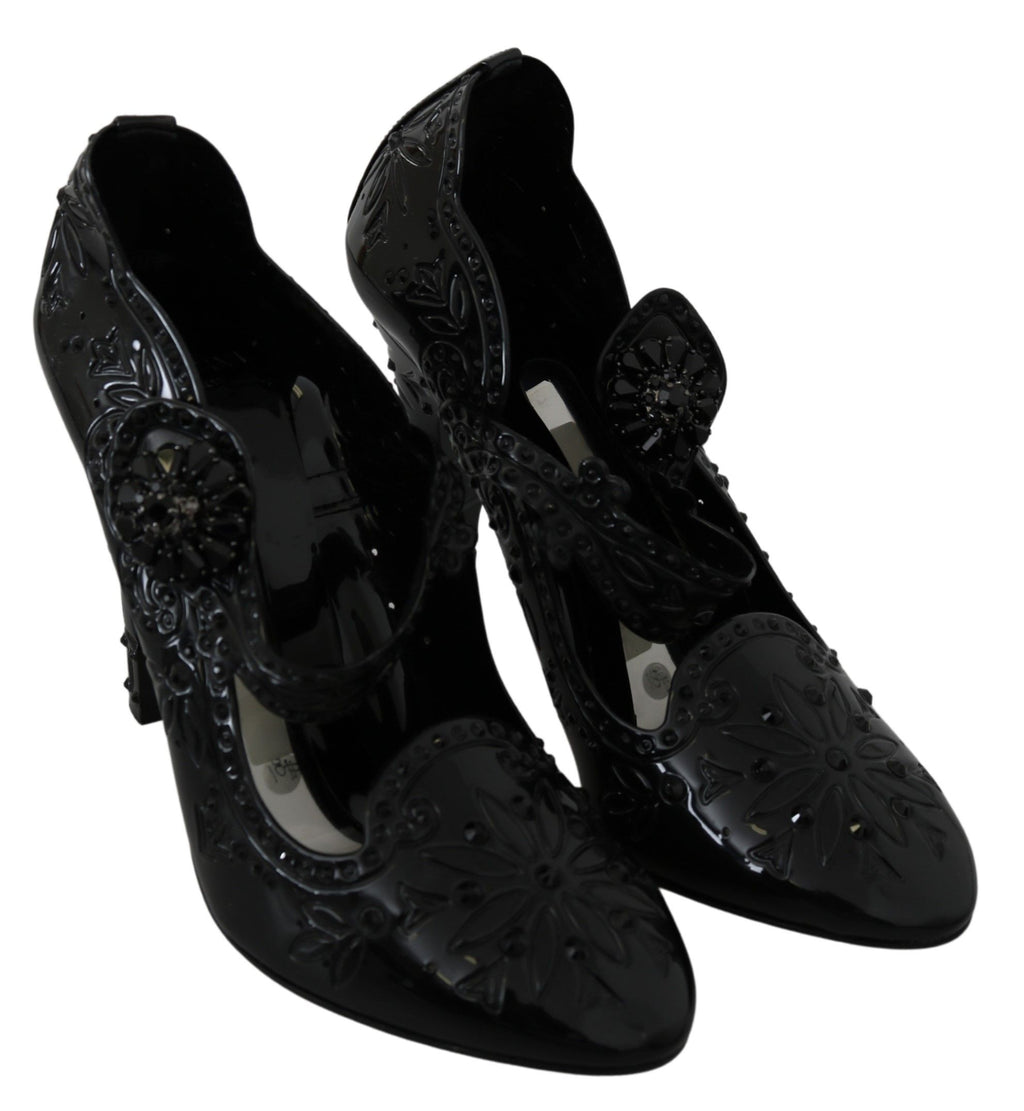 Chaussures à talons Dolce &amp; Gabbana CINDERELLA noires à fleurs et cristaux
