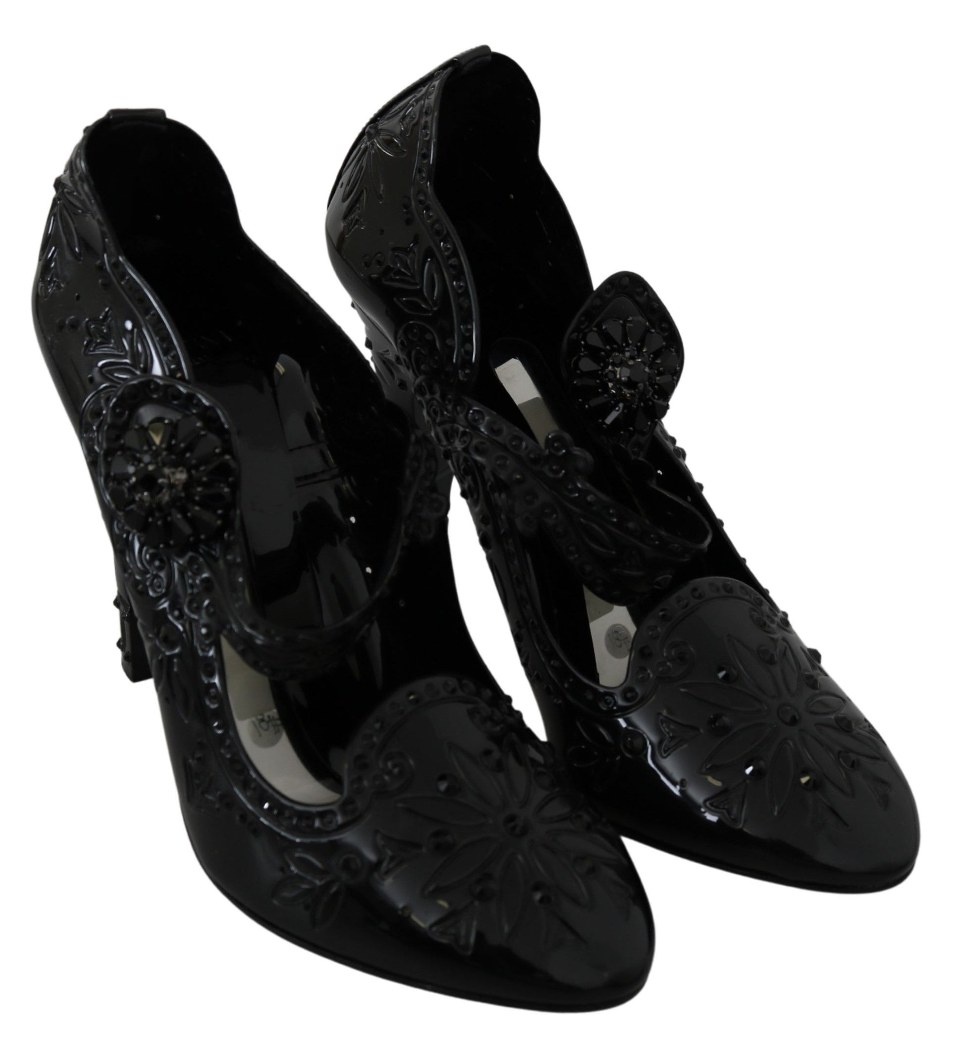 Chaussures à talons Dolce &amp; Gabbana CINDERELLA noires à fleurs et cristaux