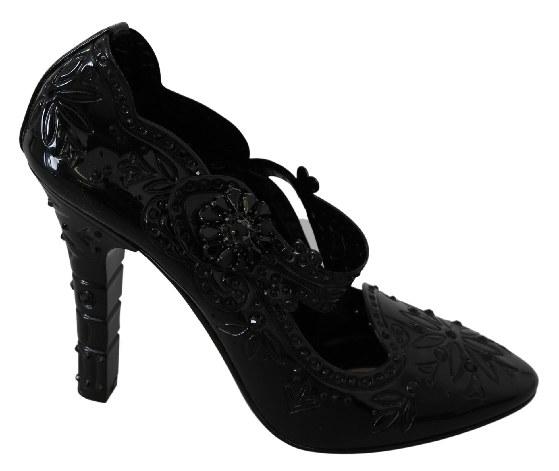 Chaussures à talons Dolce &amp; Gabbana CINDERELLA noires à fleurs et cristaux