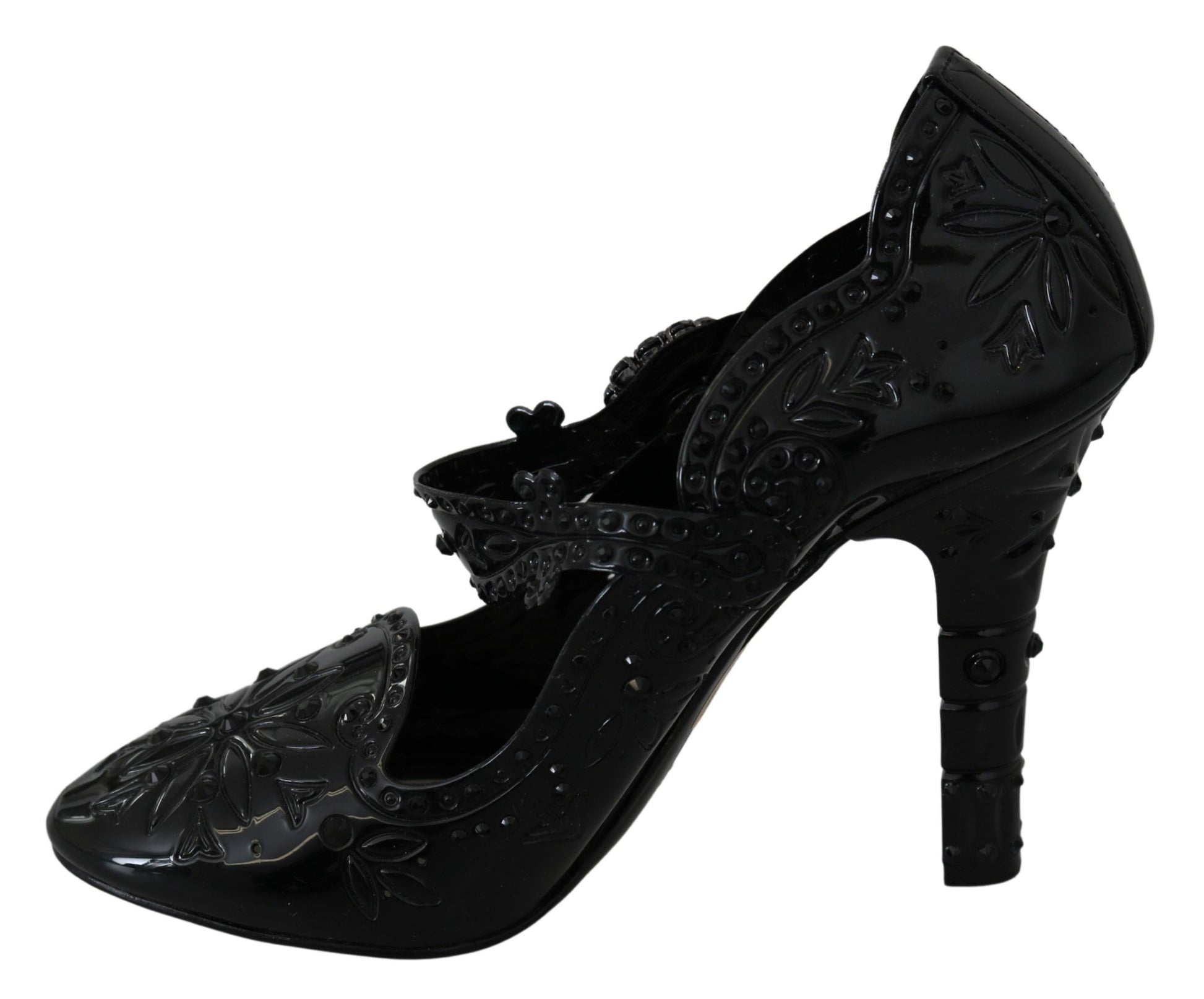 Chaussures à talons Dolce &amp; Gabbana CINDERELLA noires à fleurs et cristaux