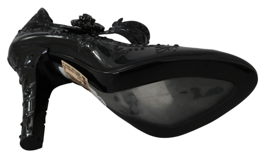 Chaussures à talons Dolce &amp; Gabbana CINDERELLA noires à fleurs et cristaux