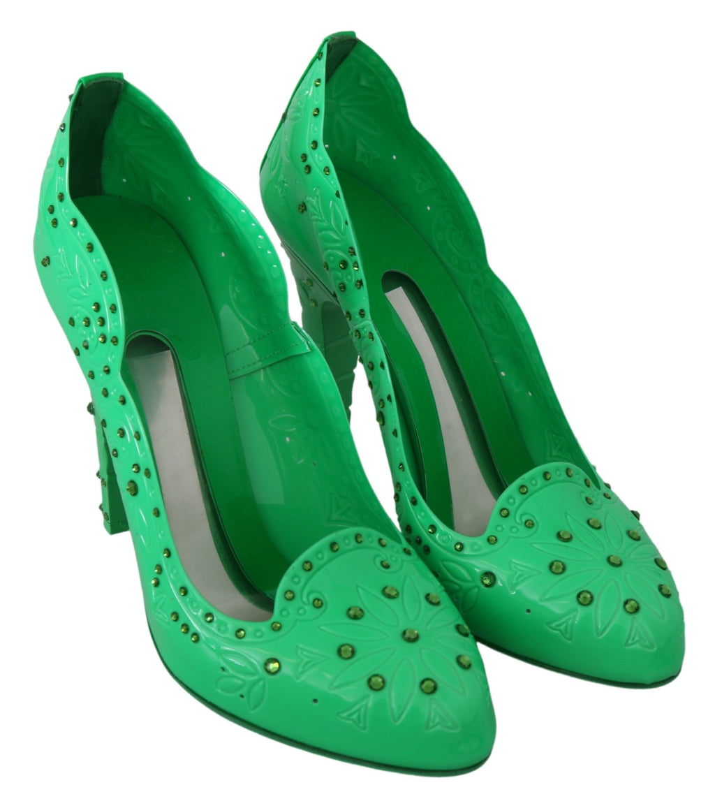 Chaussures à talons Dolce &amp; Gabbana CINDERELLA à fleurs et cristaux verts
