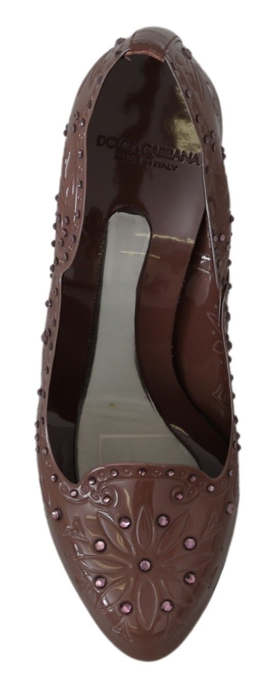 Chaussures à talons en cristal fleuri marron Dolce &amp; Gabbana CINDERELLA