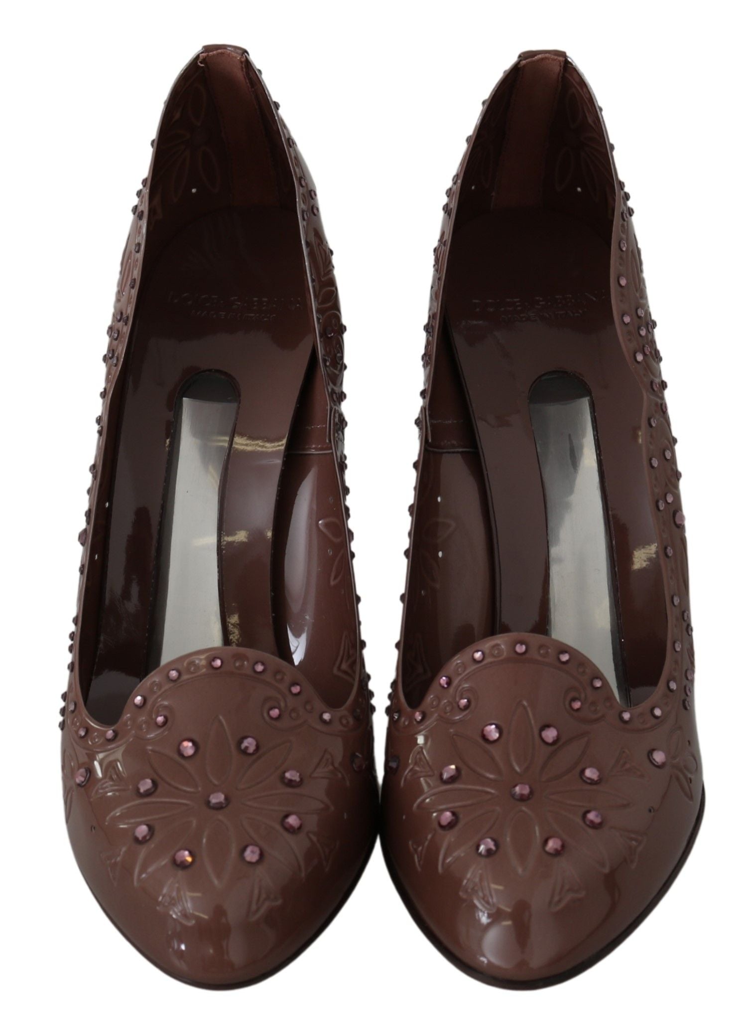 Chaussures à talons en cristal fleuri marron Dolce &amp; Gabbana CINDERELLA