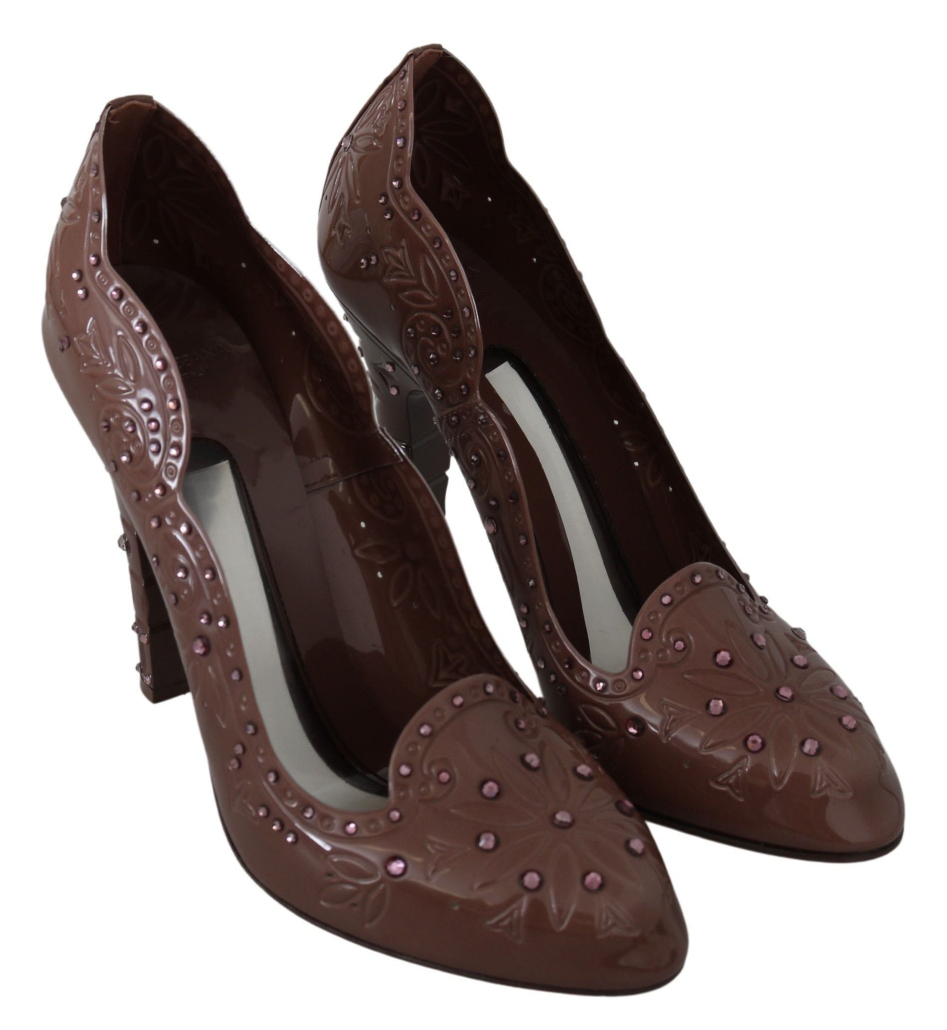 Chaussures à talons en cristal fleuri marron Dolce &amp; Gabbana CINDERELLA
