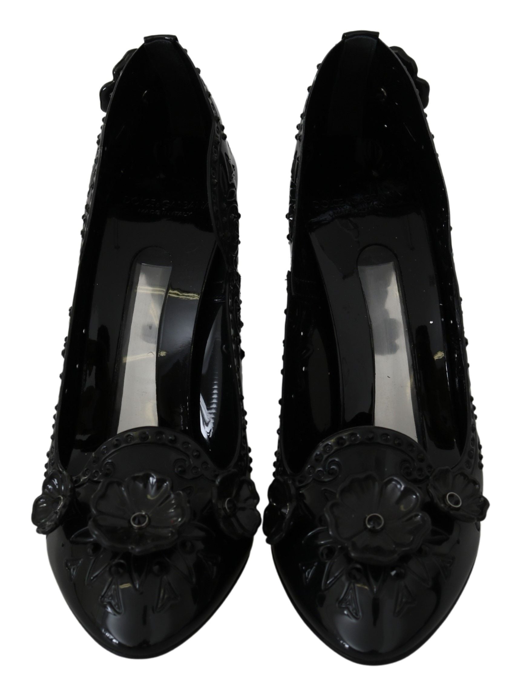 Chaussures à talons Dolce &amp; Gabbana CINDERELLA noires à fleurs et cristaux