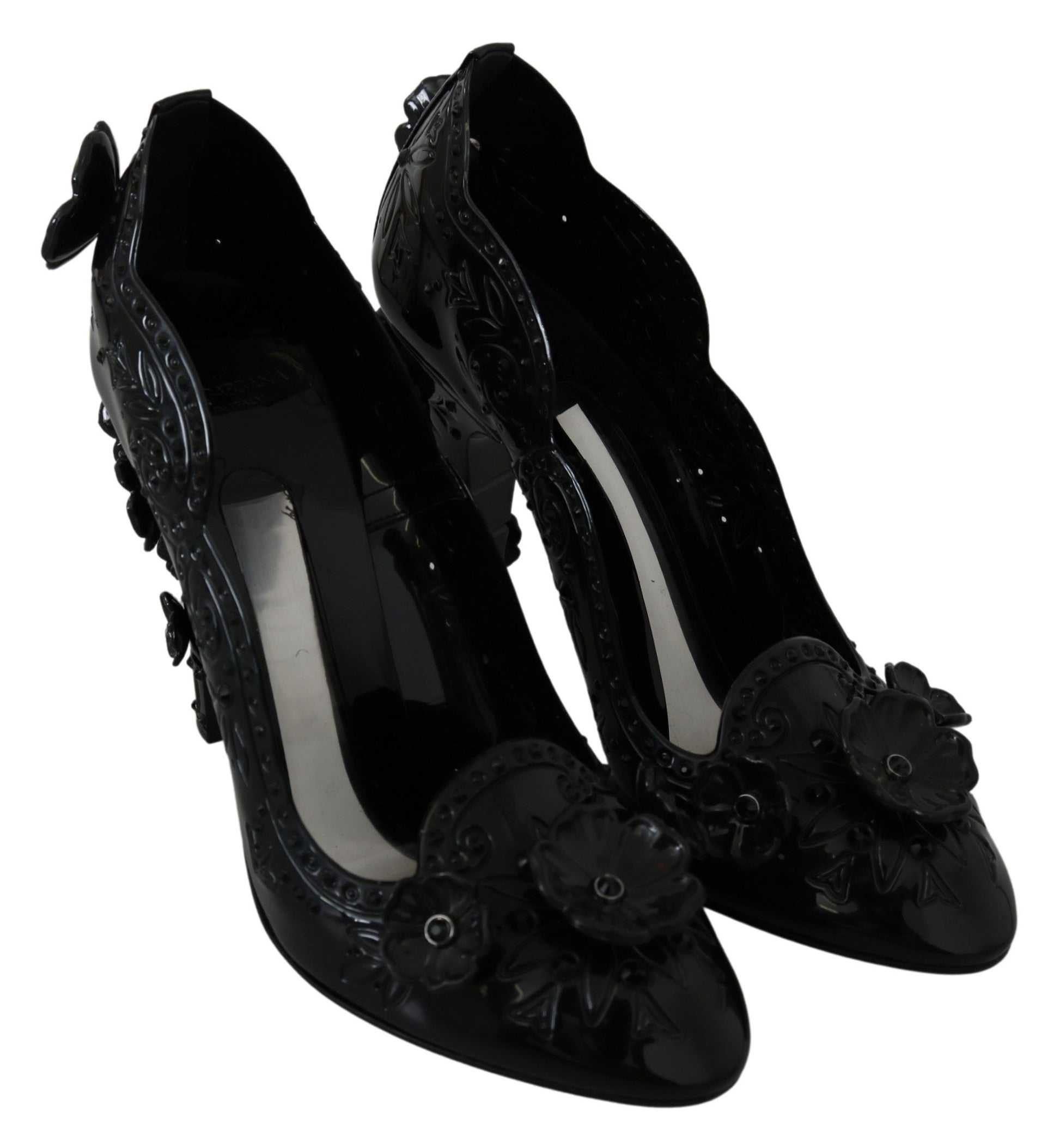 Chaussures à talons Dolce &amp; Gabbana CINDERELLA noires à fleurs et cristaux