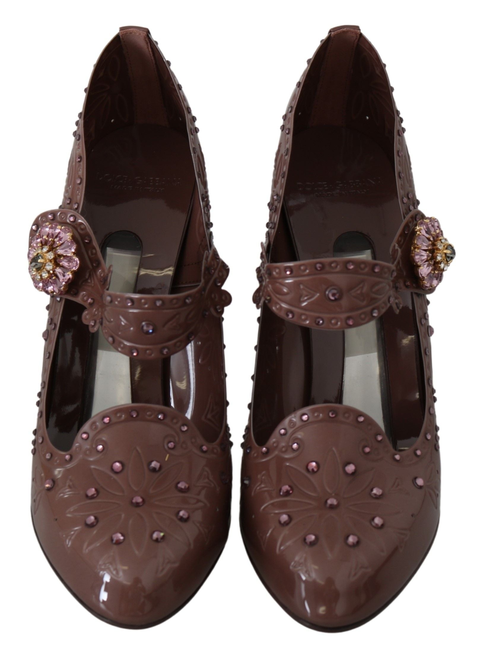 Chaussures à talons Dolce &amp; Gabbana CINDERELLA marron à fleurs et cristaux