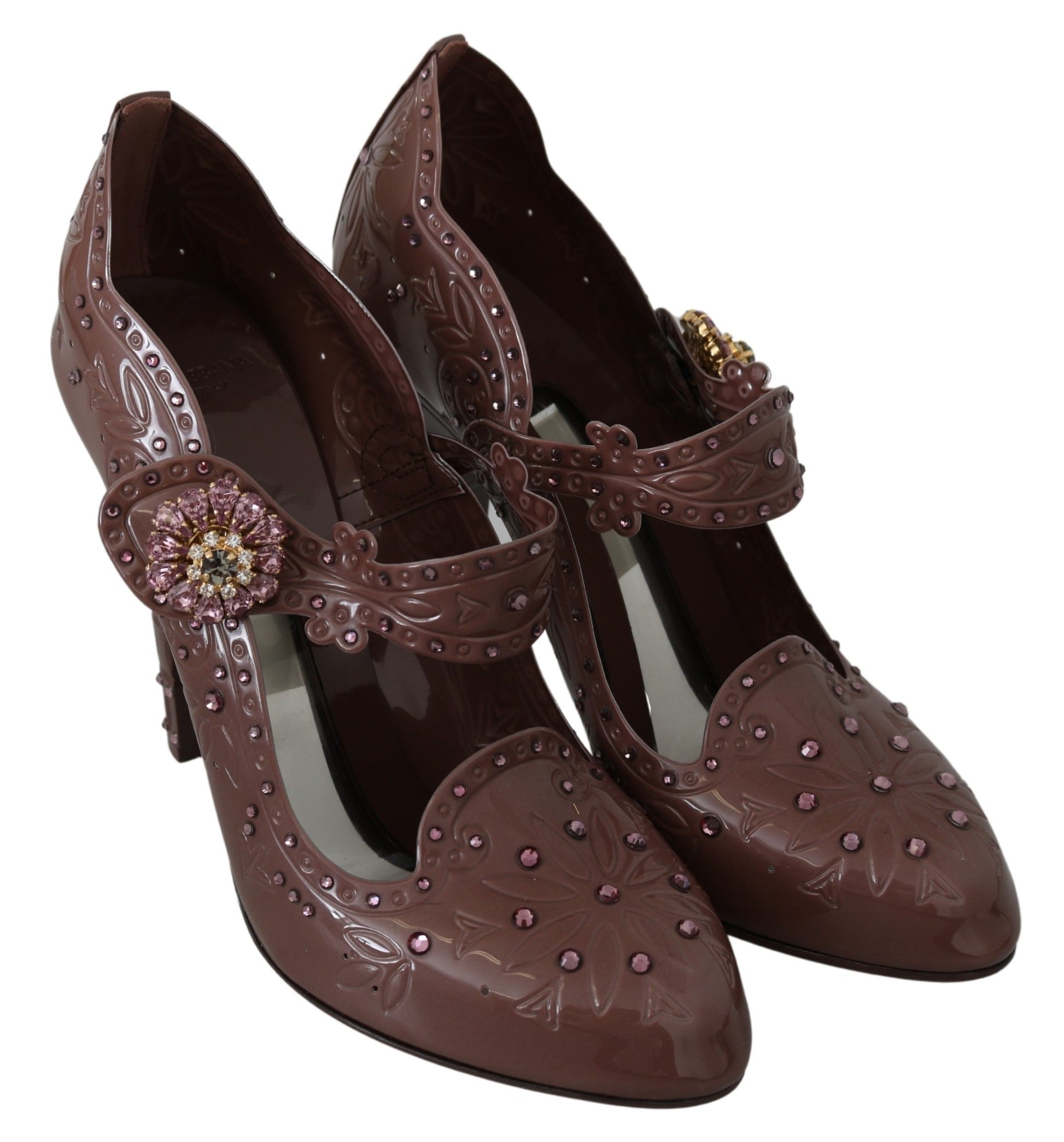 Chaussures à talons Dolce &amp; Gabbana CINDERELLA marron à fleurs et cristaux