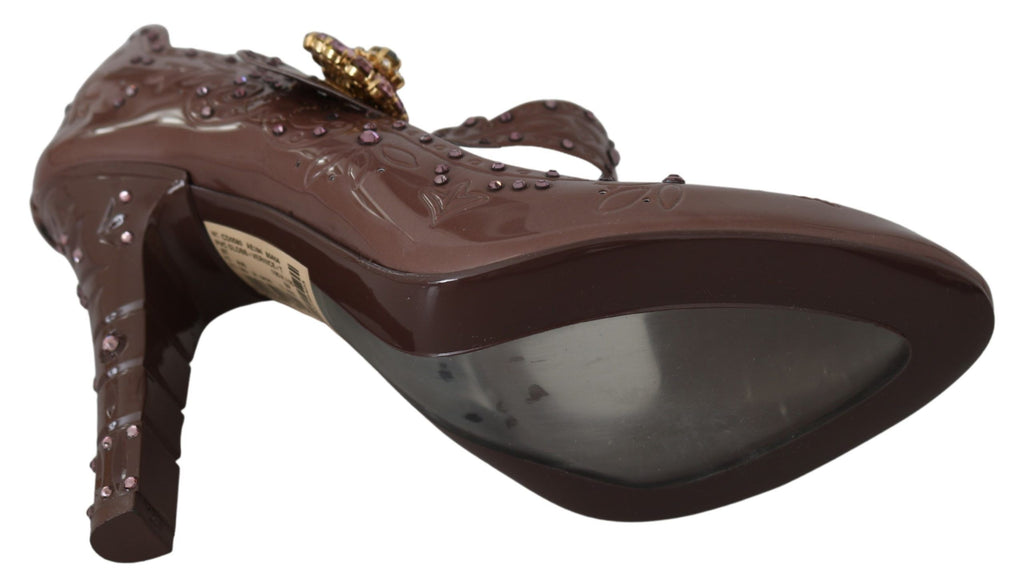 Chaussures à talons Dolce &amp; Gabbana CINDERELLA marron à fleurs et cristaux