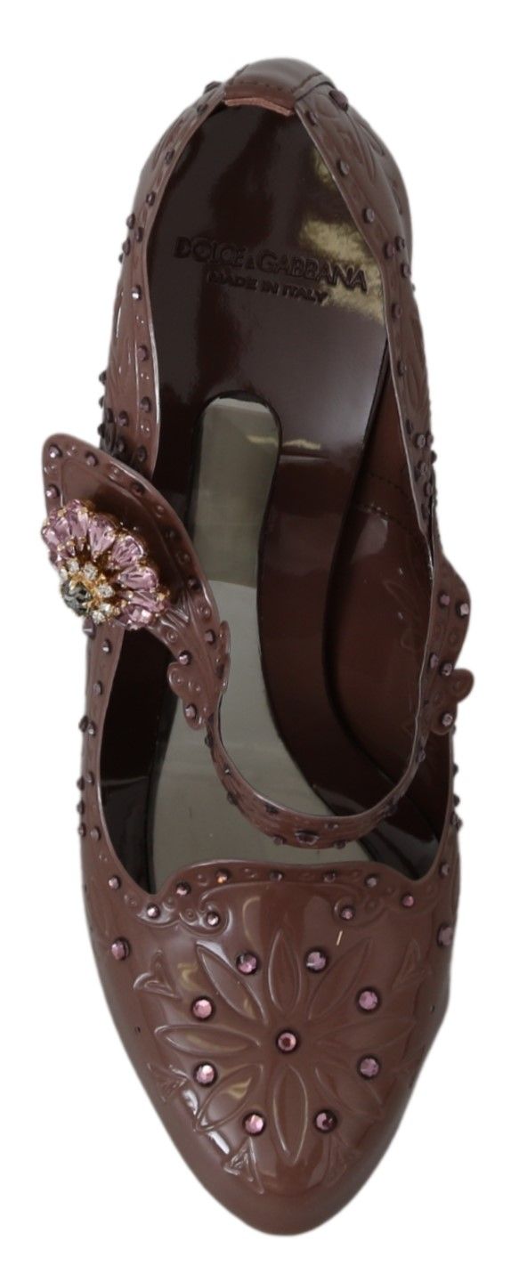 Chaussures à talons Dolce &amp; Gabbana CINDERELLA marron à fleurs et cristaux