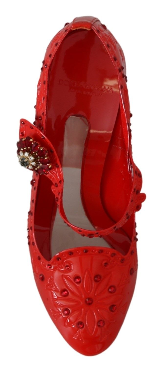 Chaussures à talons Dolce &amp; Gabbana CINDERELLA à fleurs et cristaux rouges
