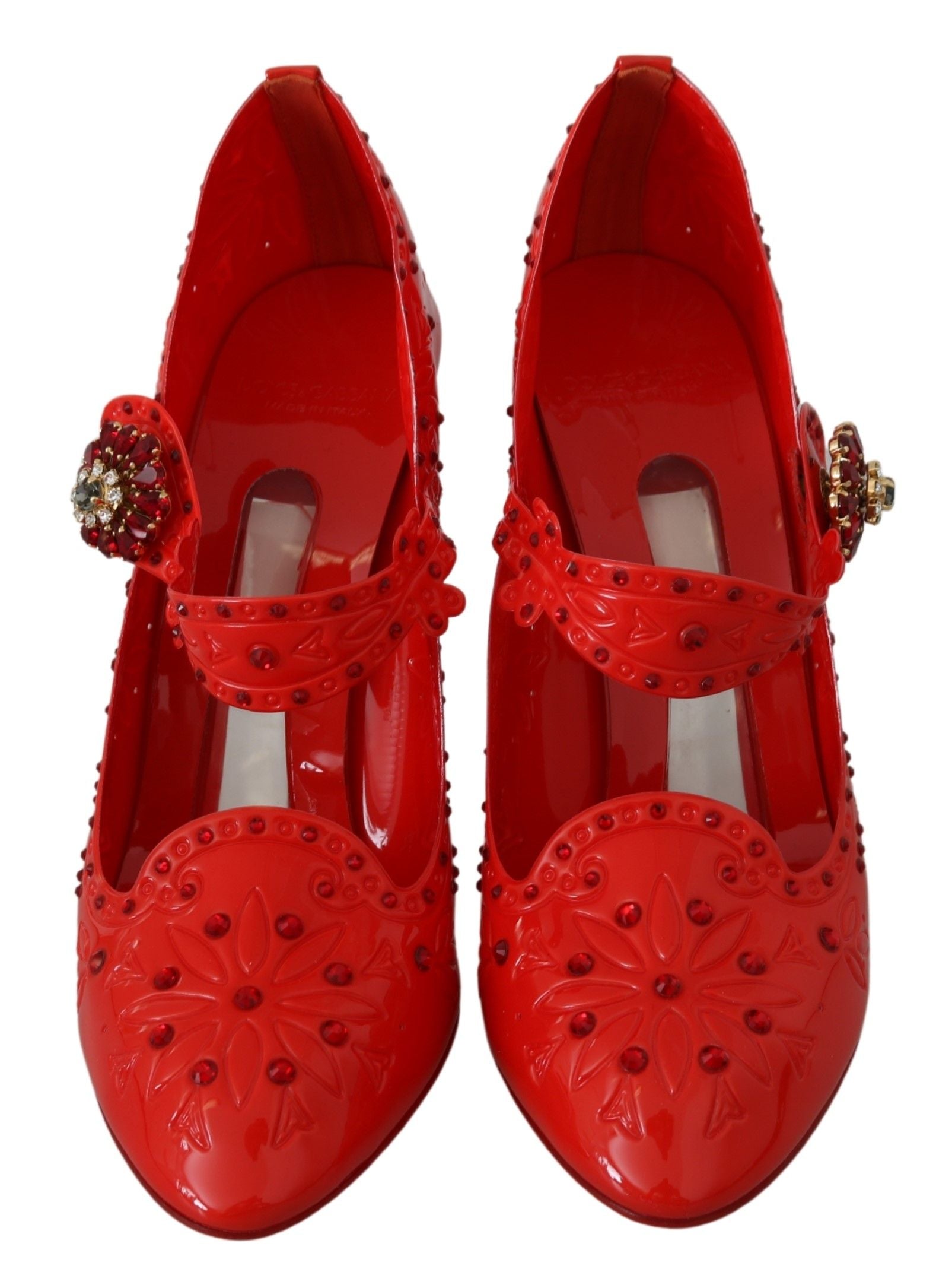 Chaussures à talons Dolce &amp; Gabbana CINDERELLA à fleurs et cristaux rouges