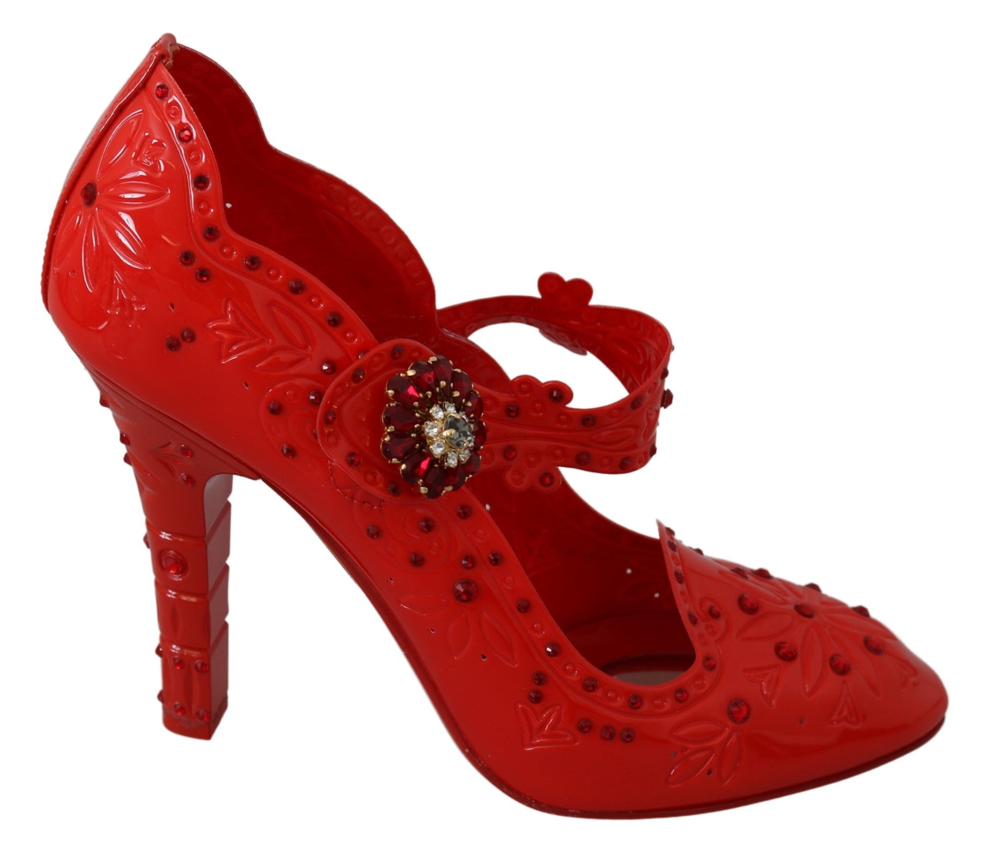 Chaussures à talons Dolce &amp; Gabbana CINDERELLA à fleurs et cristaux rouges