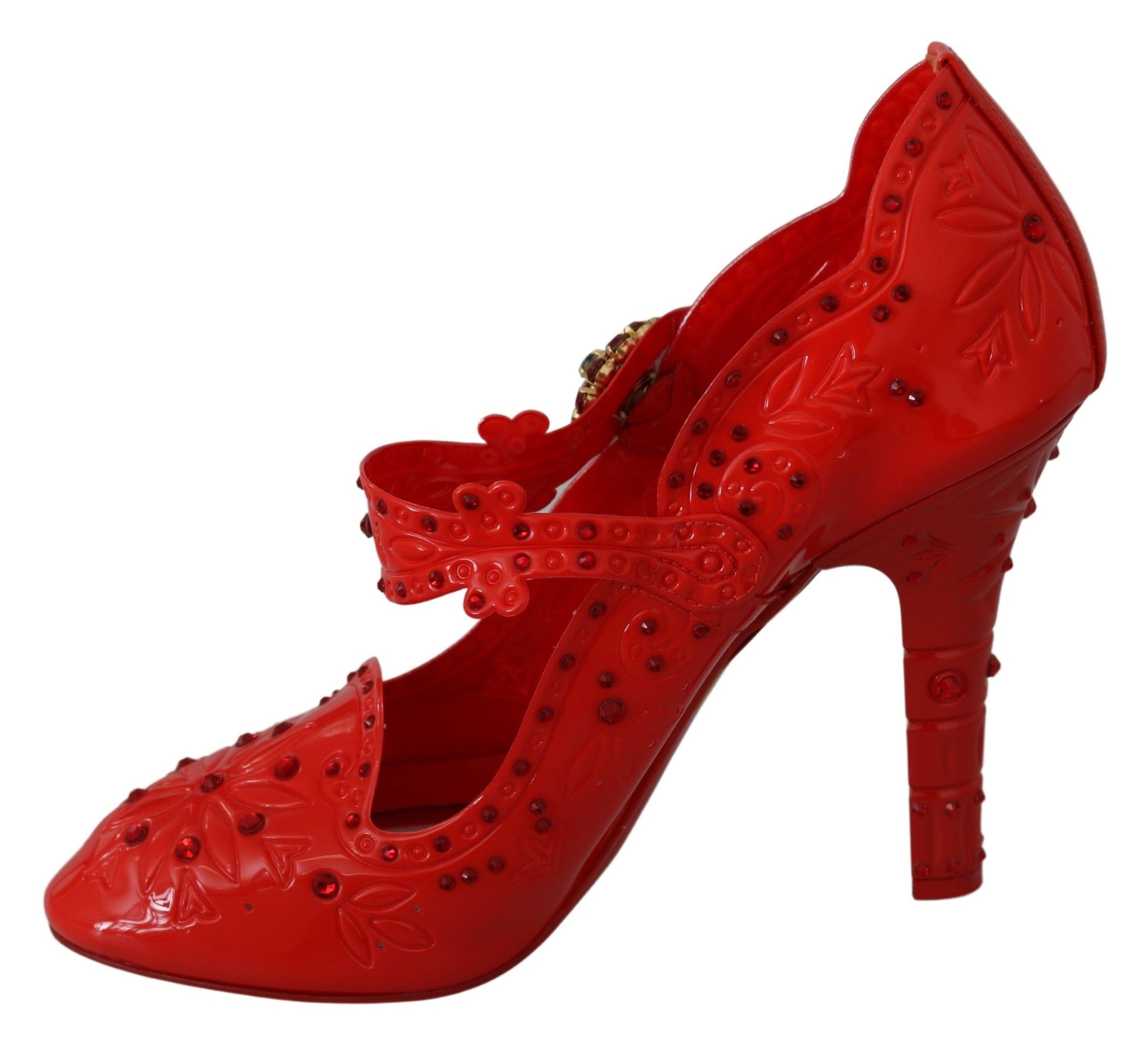 Chaussures à talons Dolce &amp; Gabbana CINDERELLA à fleurs et cristaux rouges