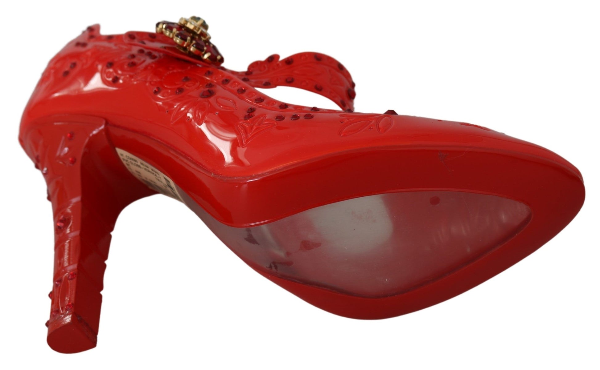 Chaussures à talons Dolce &amp; Gabbana CINDERELLA à fleurs et cristaux rouges