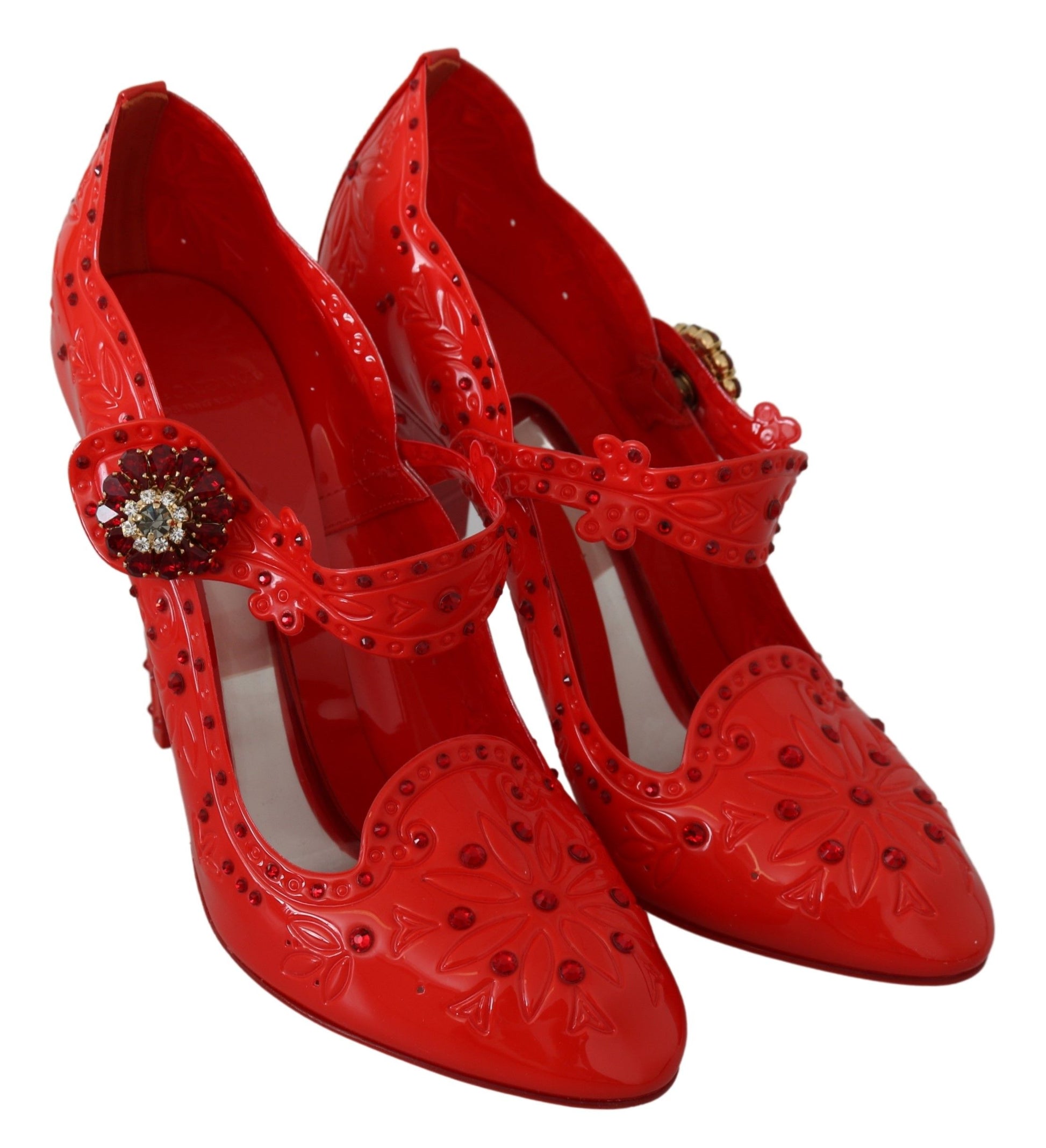 Chaussures à talons Dolce &amp; Gabbana CINDERELLA à fleurs et cristaux rouges