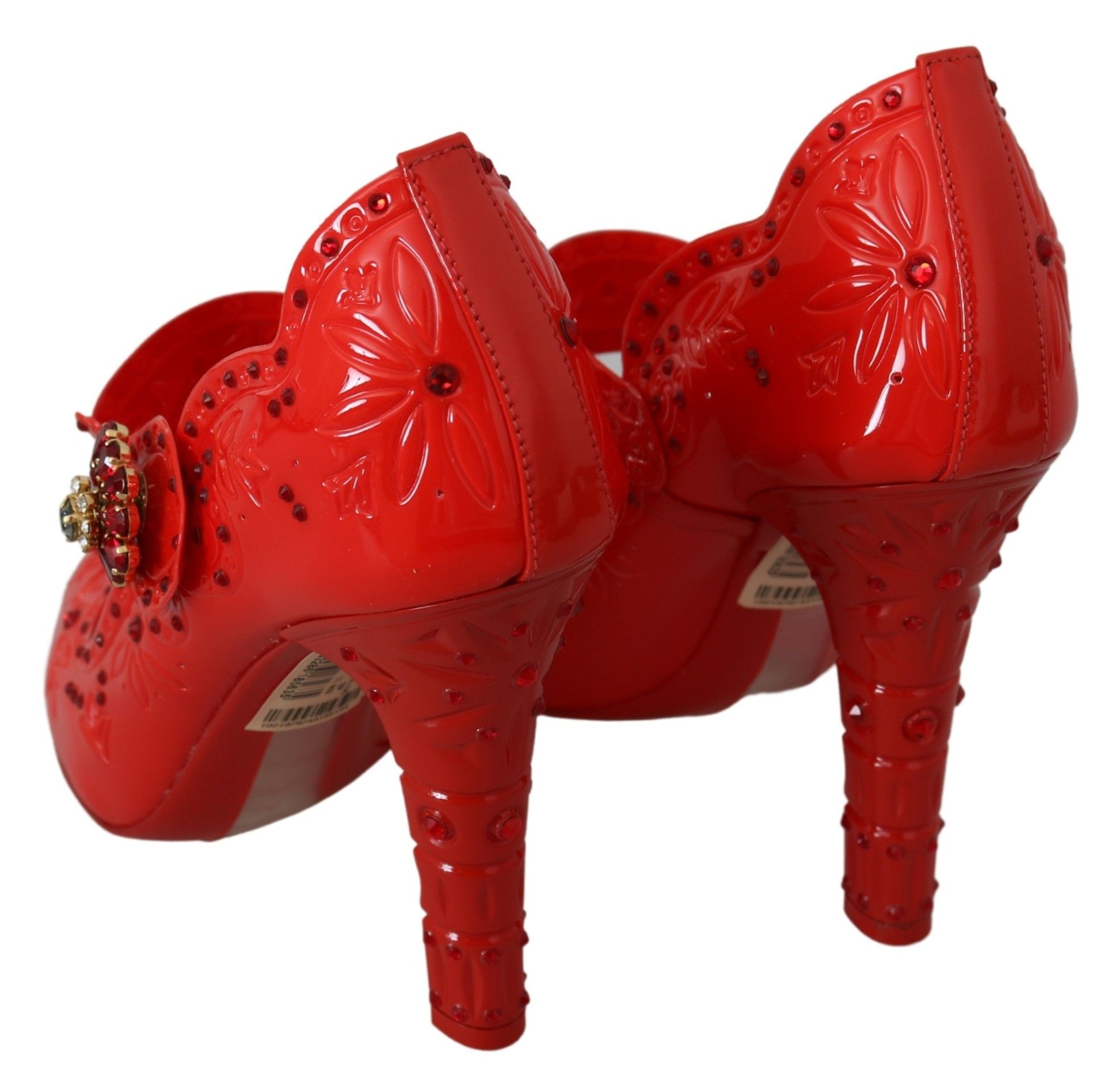 Chaussures à talons Dolce &amp; Gabbana CINDERELLA à fleurs et cristaux rouges