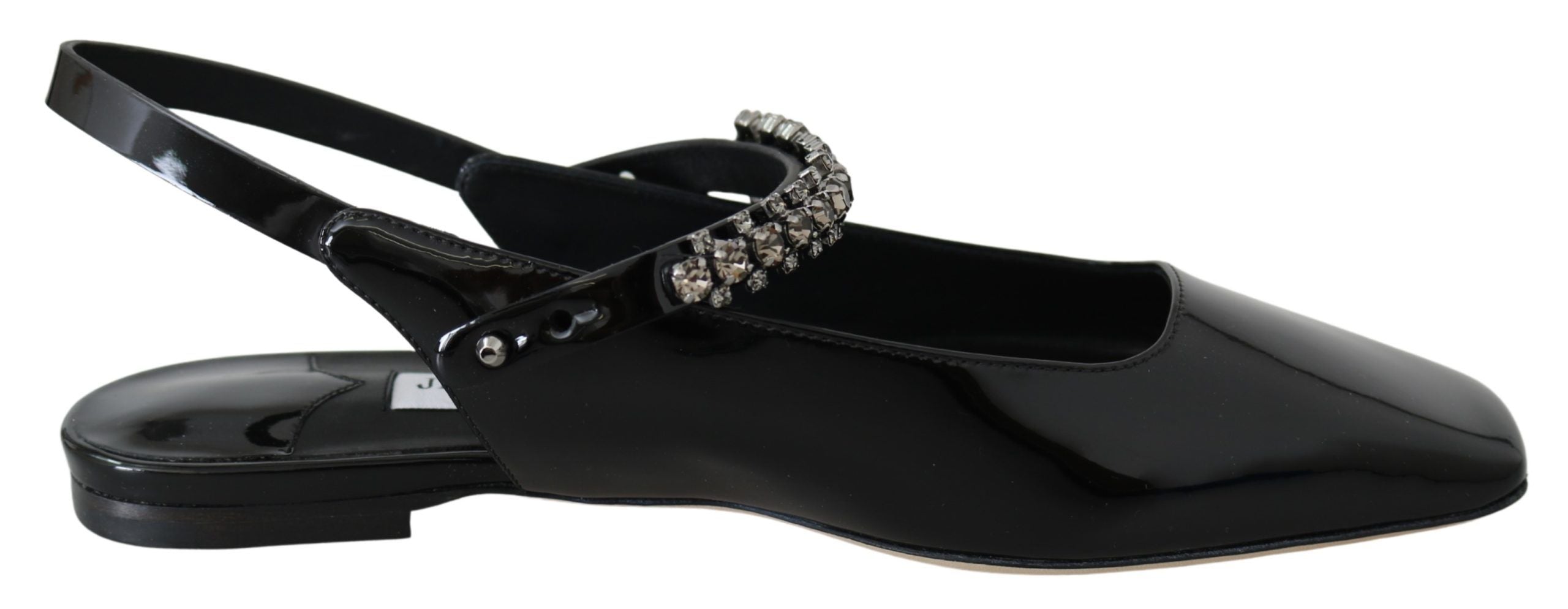 Jimmy Choo Élégantes ballerines noires vernies avec accents de cristal