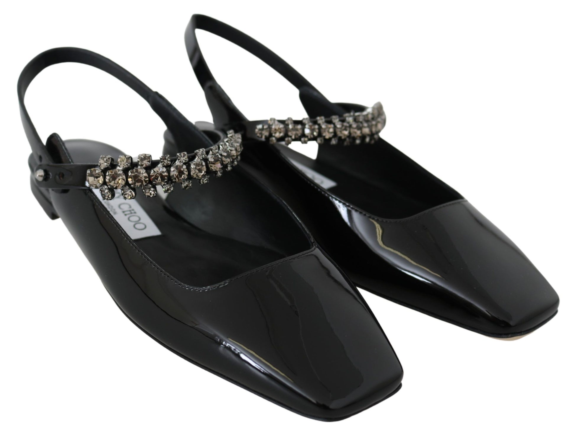 Jimmy Choo Élégantes ballerines noires vernies avec accents de cristal