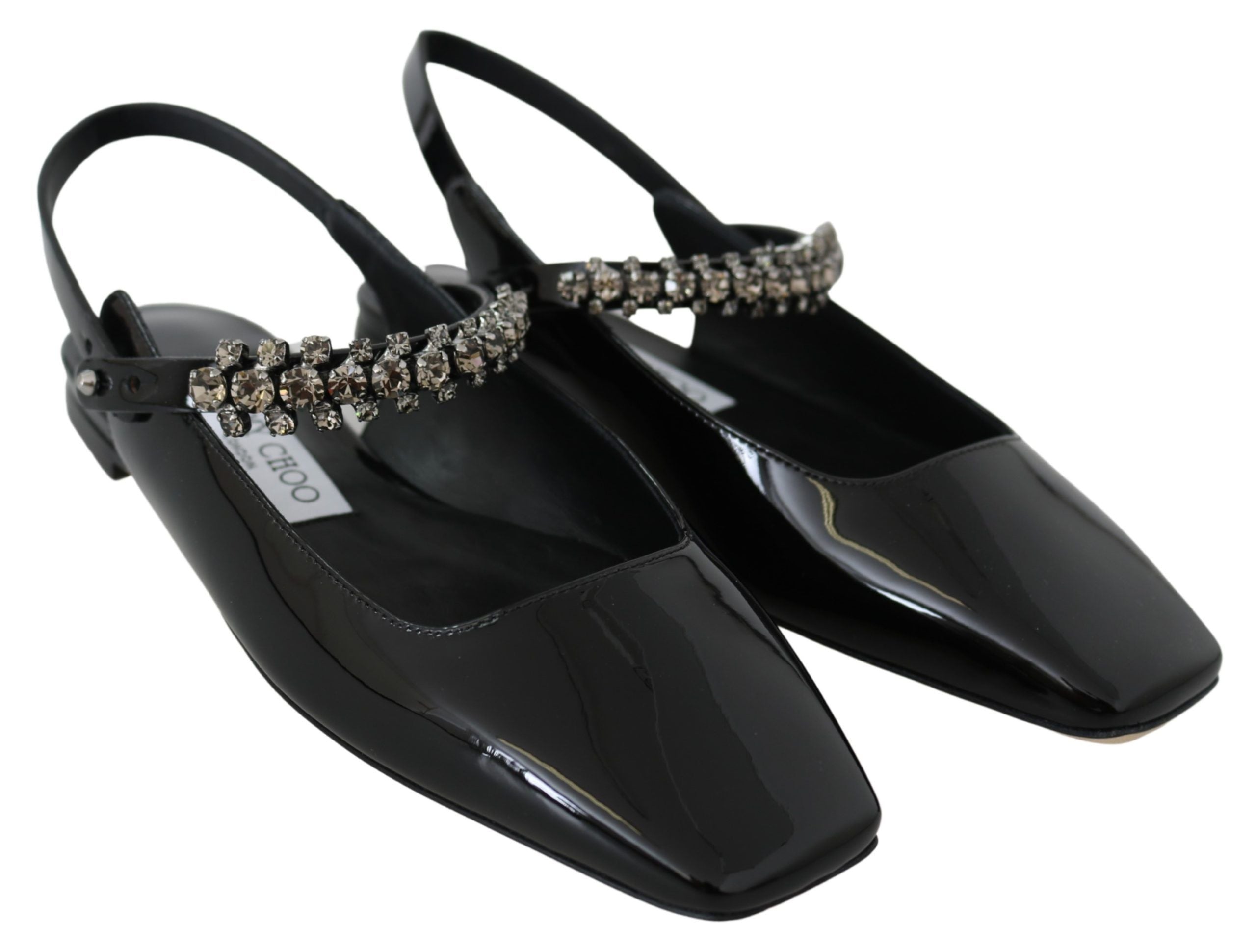 Jimmy Choo Élégantes ballerines noires vernies avec accents de cristal