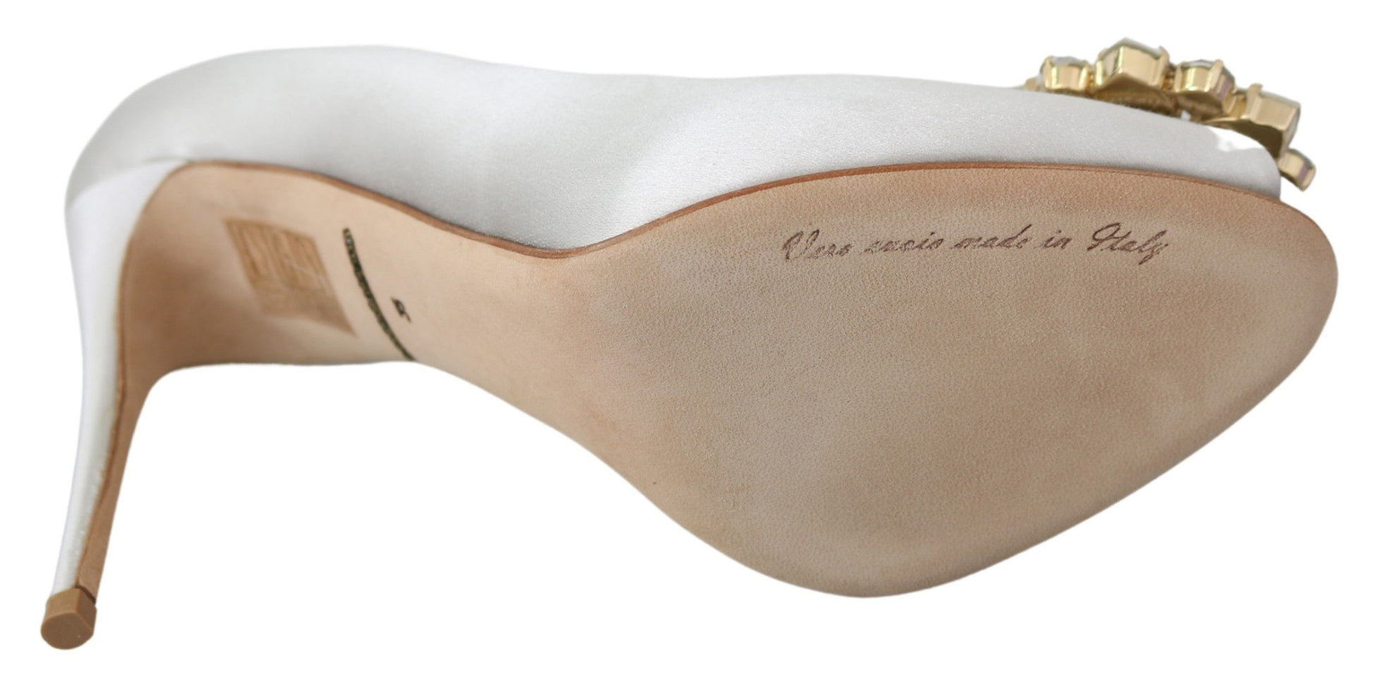 Escarpins à talons peep toe en satin et cristaux blancs Dolce &amp; Gabbana