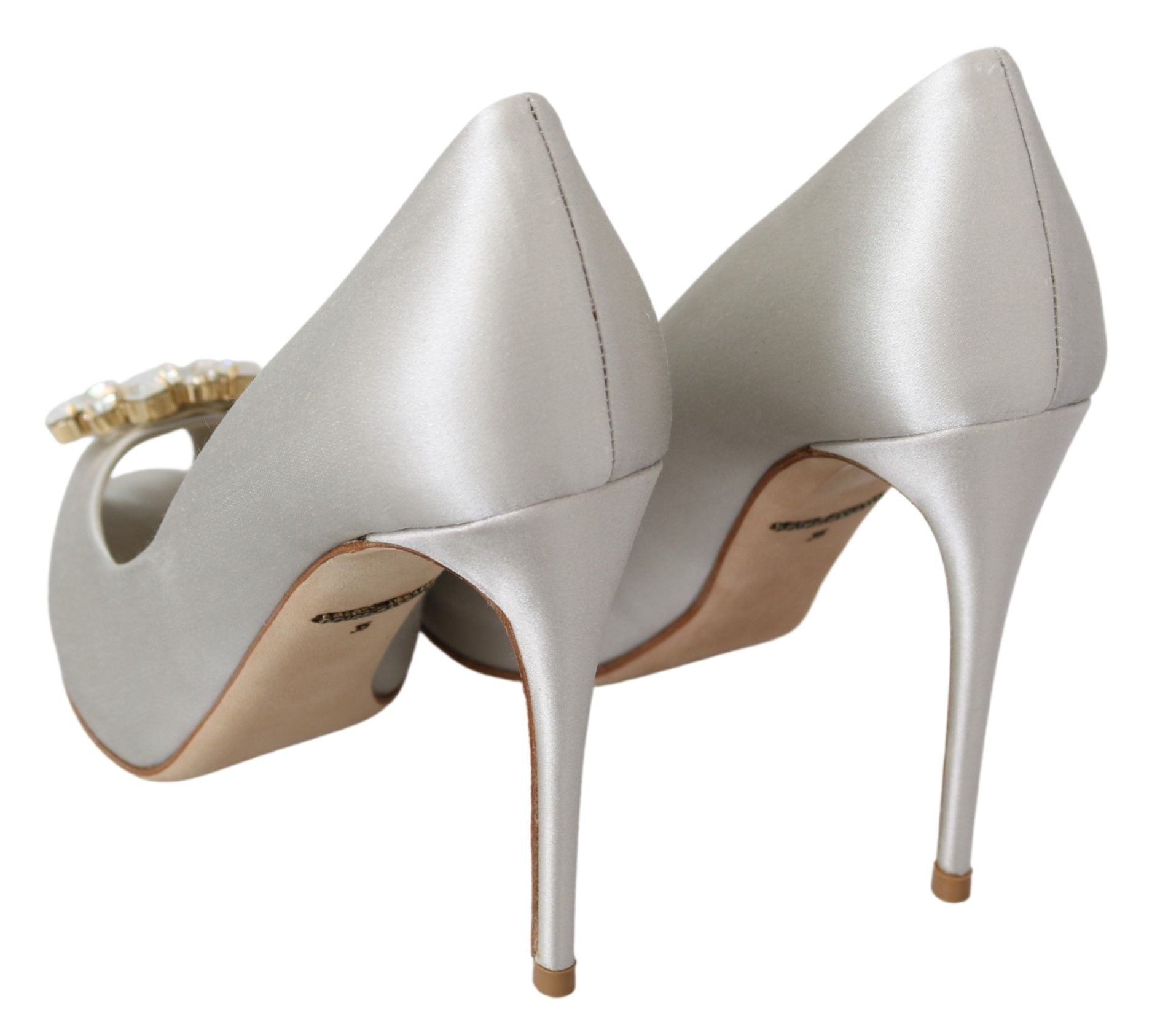 Escarpins à talons peep toe en satin et cristaux blancs Dolce &amp; Gabbana