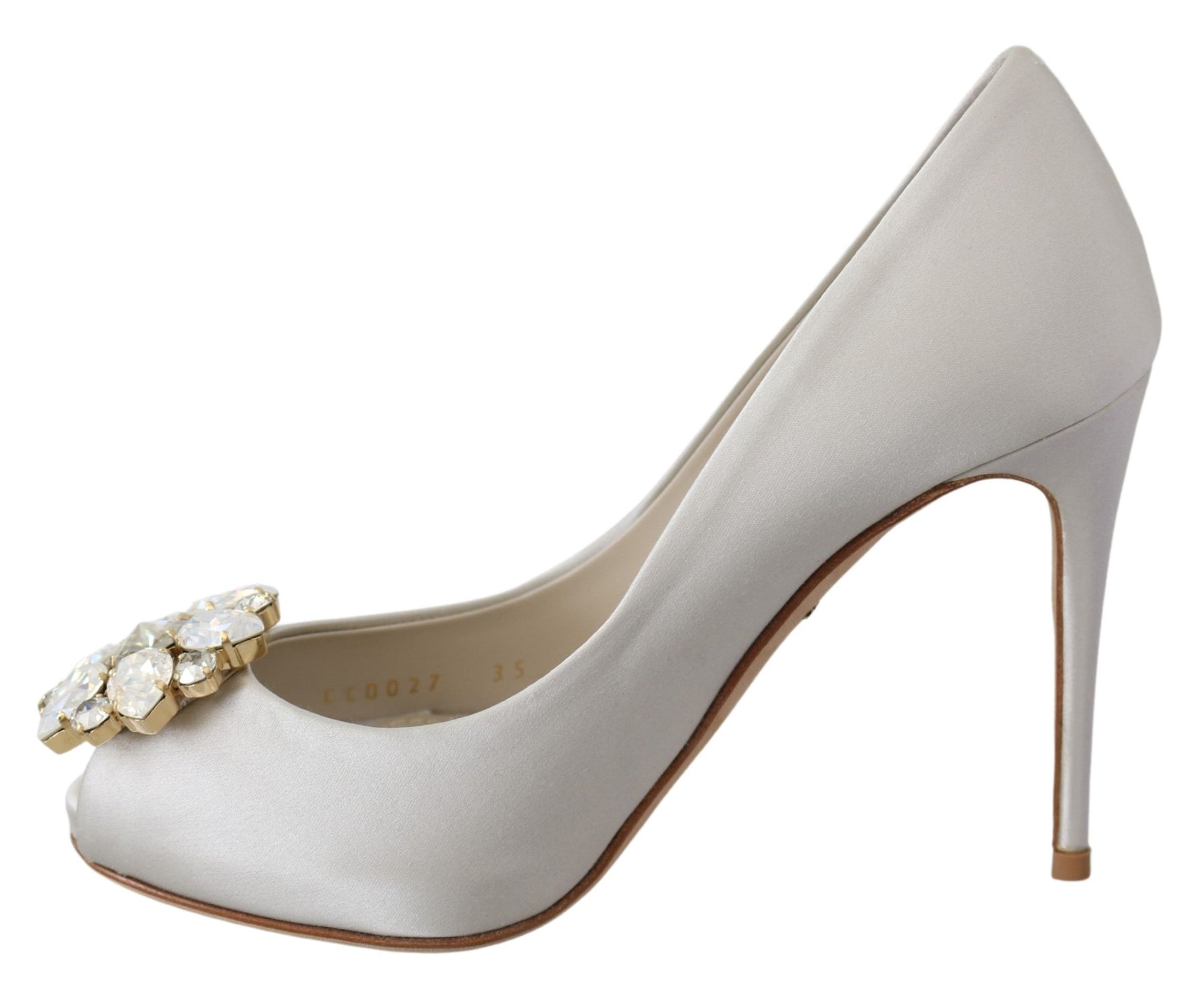 Escarpins à talons peep toe en satin et cristaux blancs Dolce &amp; Gabbana