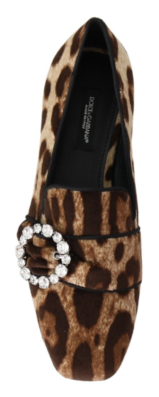 Mocassins plats Dolce &amp; Gabbana à imprimé léopard marron et cristaux