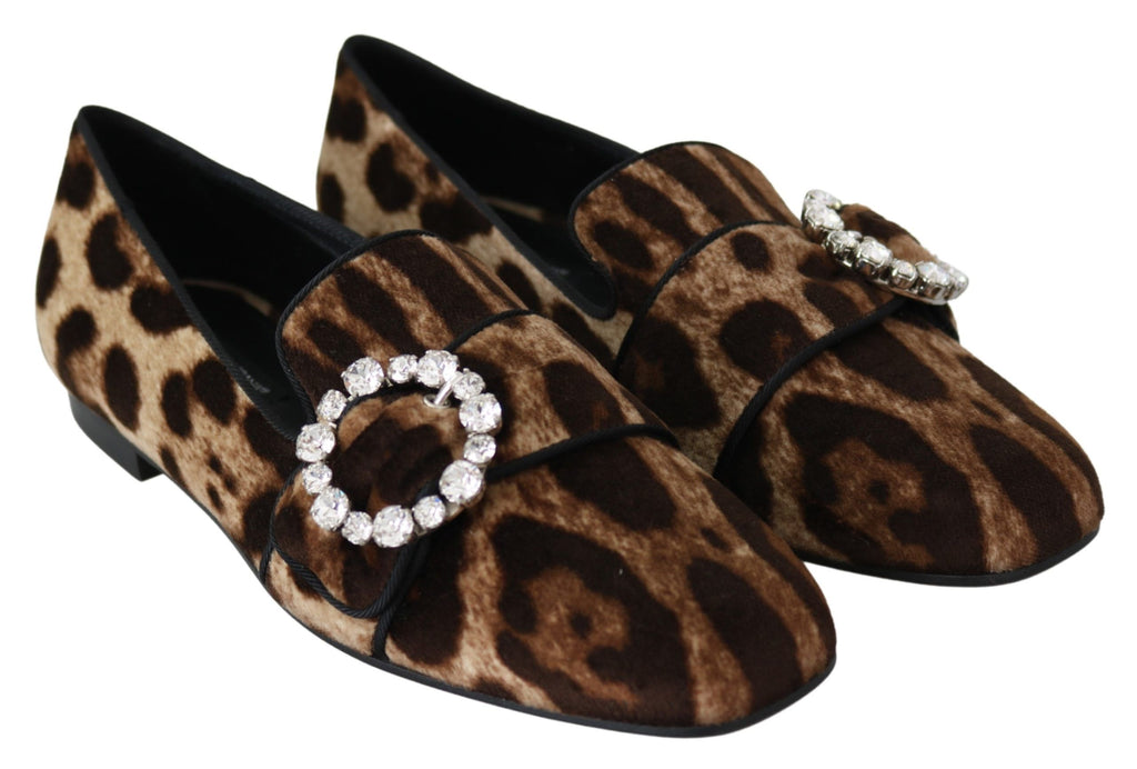 Mocassins plats Dolce &amp; Gabbana à imprimé léopard marron et cristaux