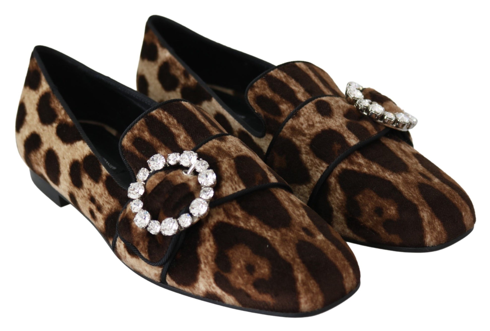 Mocassins plats Dolce &amp; Gabbana à imprimé léopard marron et cristaux