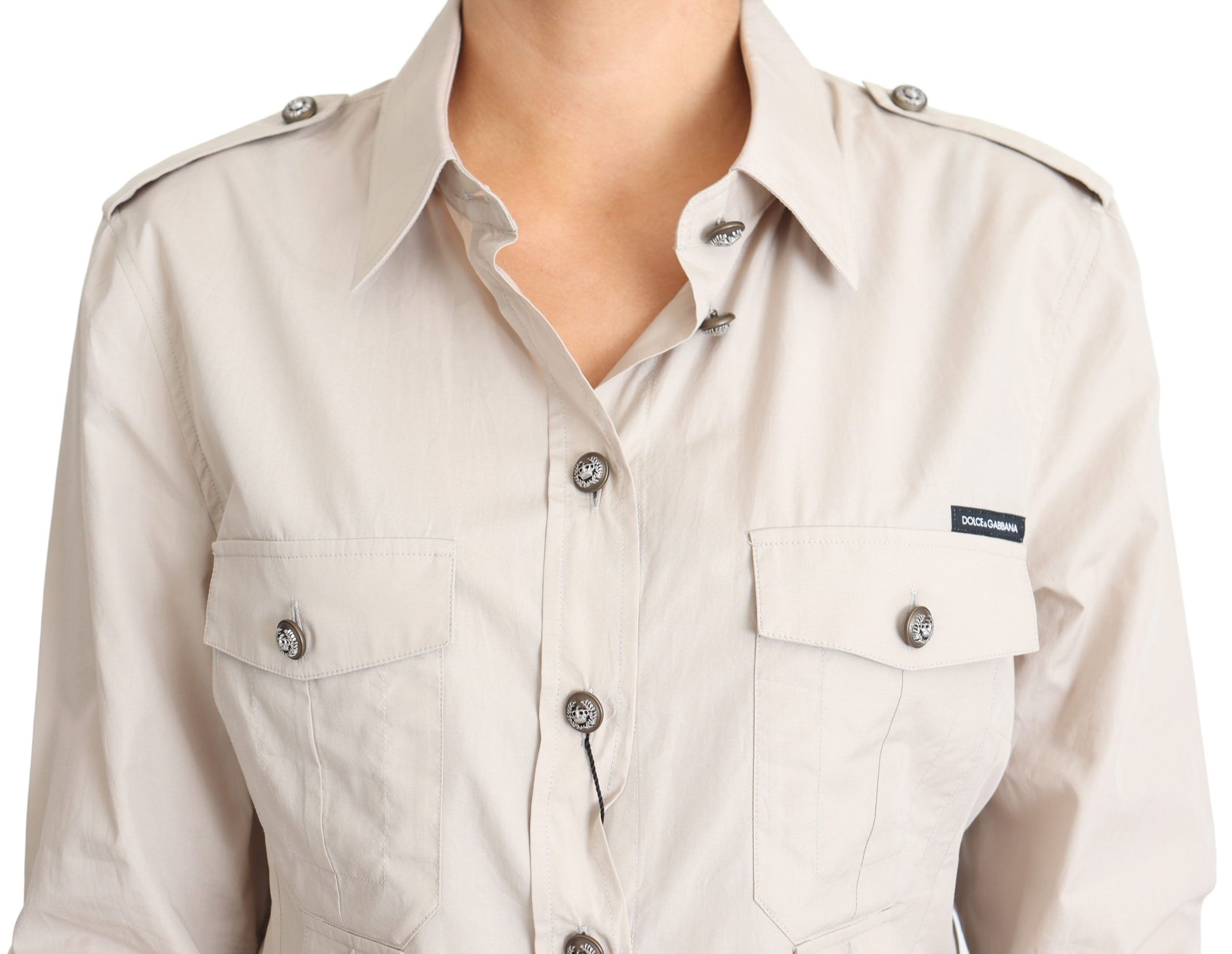 Chemise Safari ajustée en popeline beige Dolce &amp; Gabbana avec poches