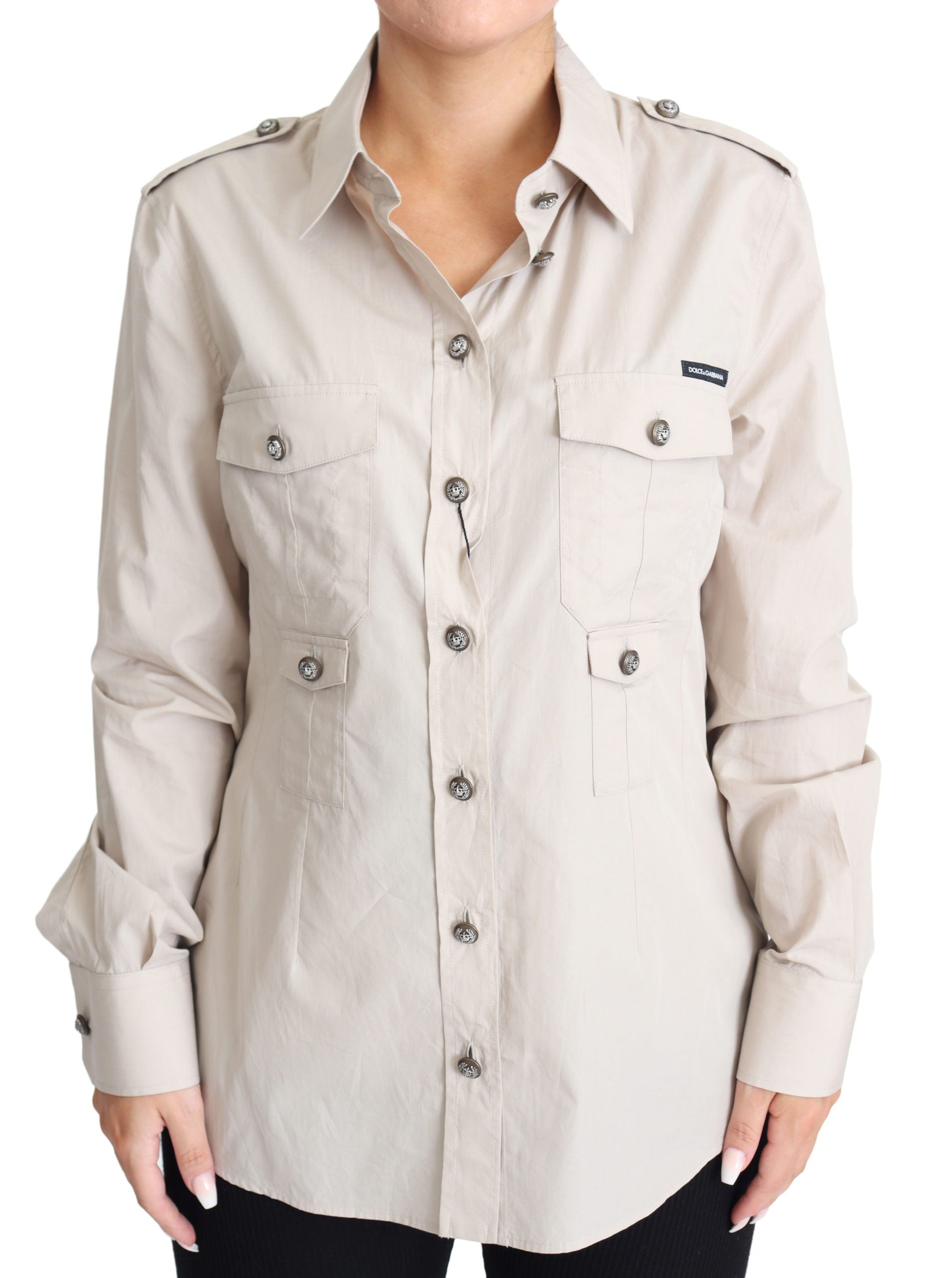 Chemise Safari ajustée en popeline beige Dolce &amp; Gabbana avec poches