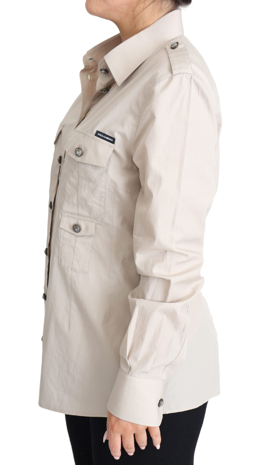 Chemise Safari ajustée en popeline beige Dolce &amp; Gabbana avec poches