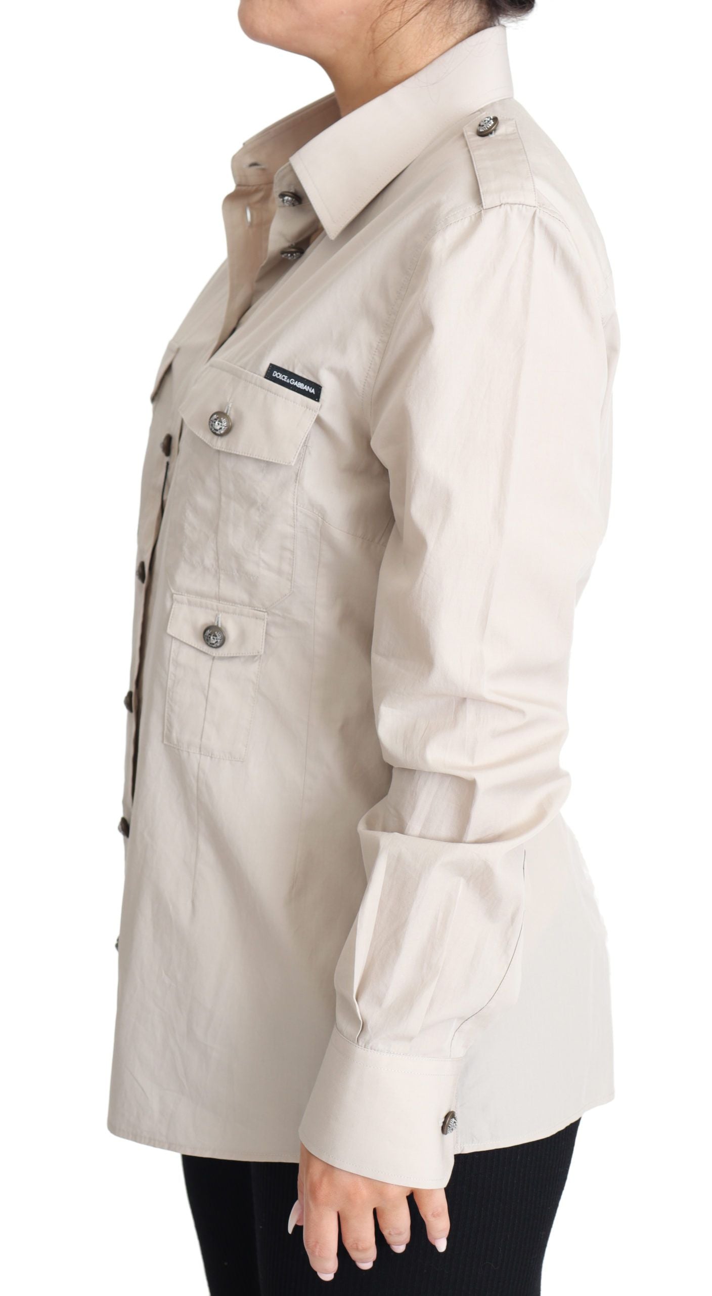 Chemise Safari ajustée en popeline beige Dolce &amp; Gabbana avec poches