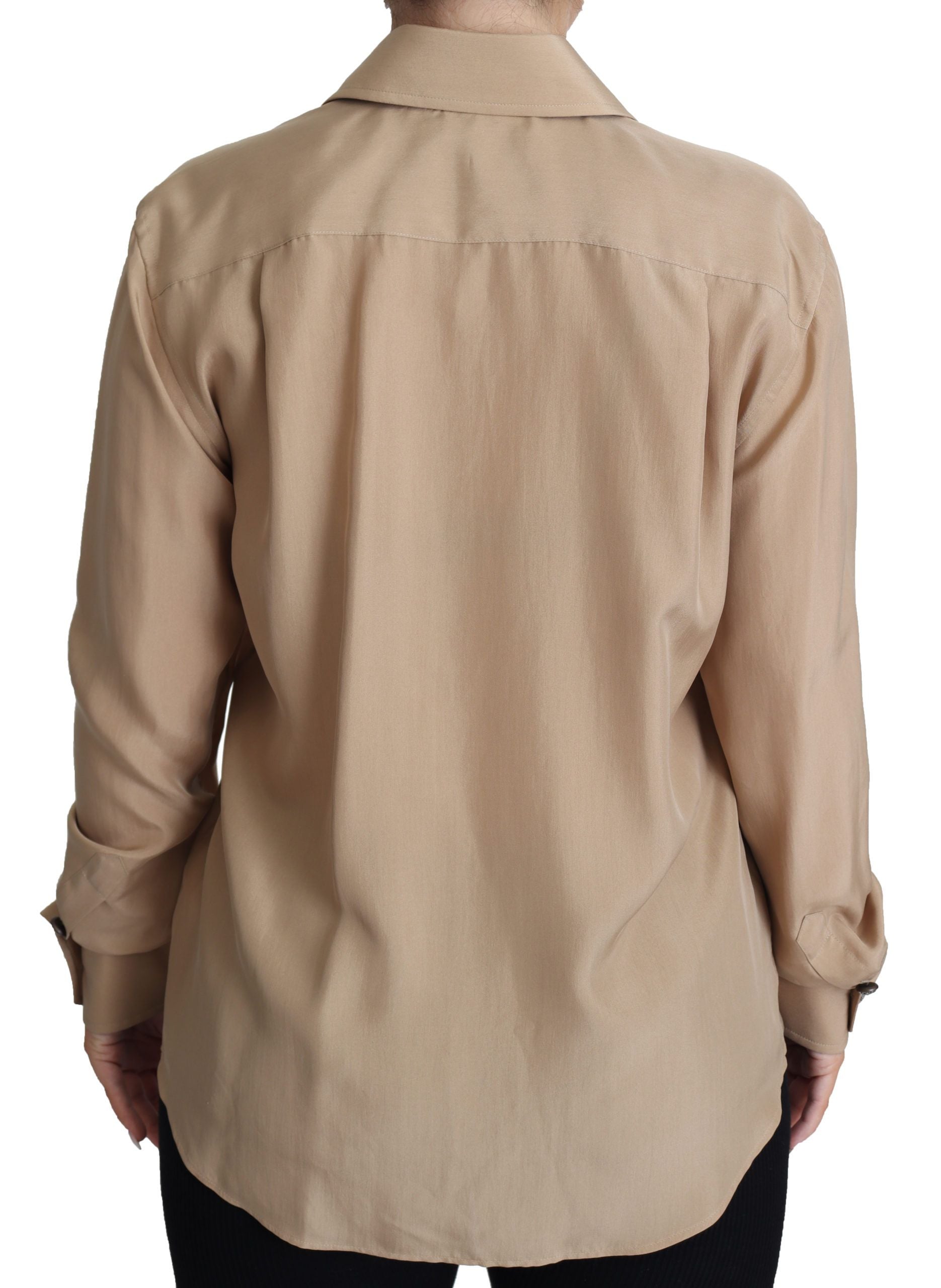 Chemise en soie beige Dolce &amp; Gabbana avec boutons décoratifs