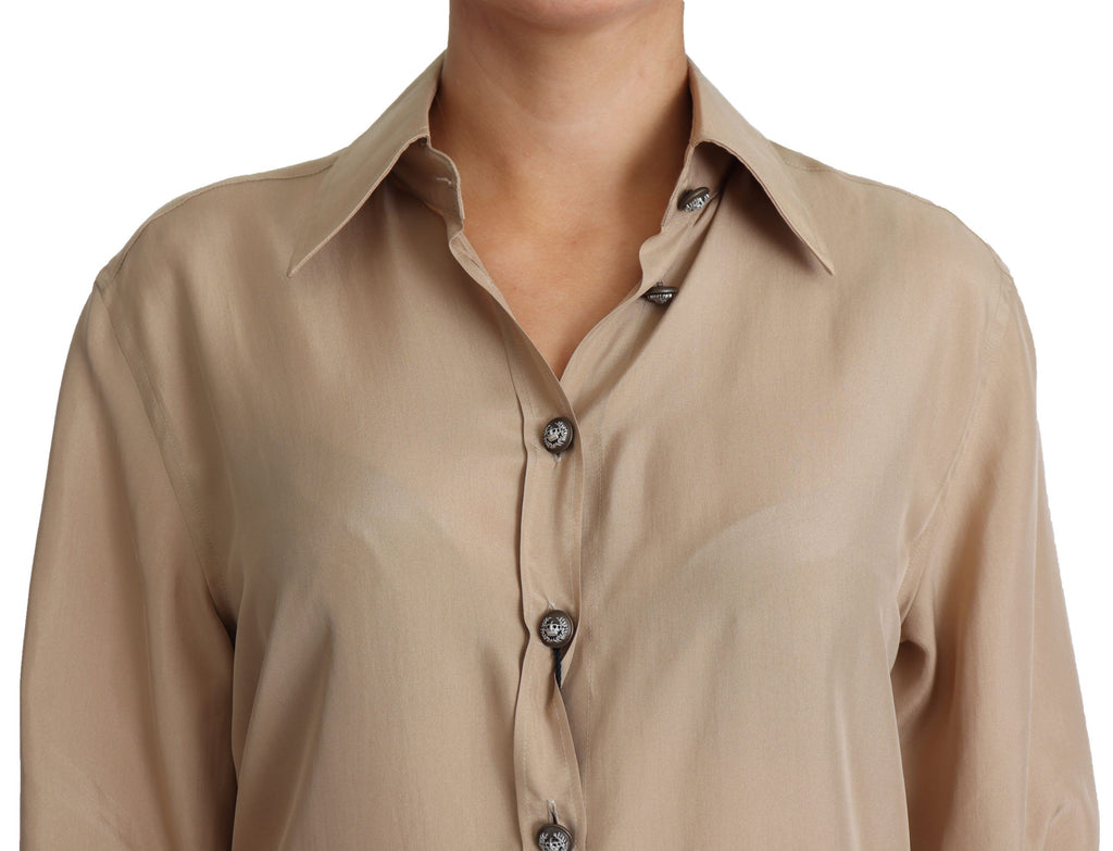 Chemise en soie beige Dolce &amp; Gabbana avec boutons décoratifs