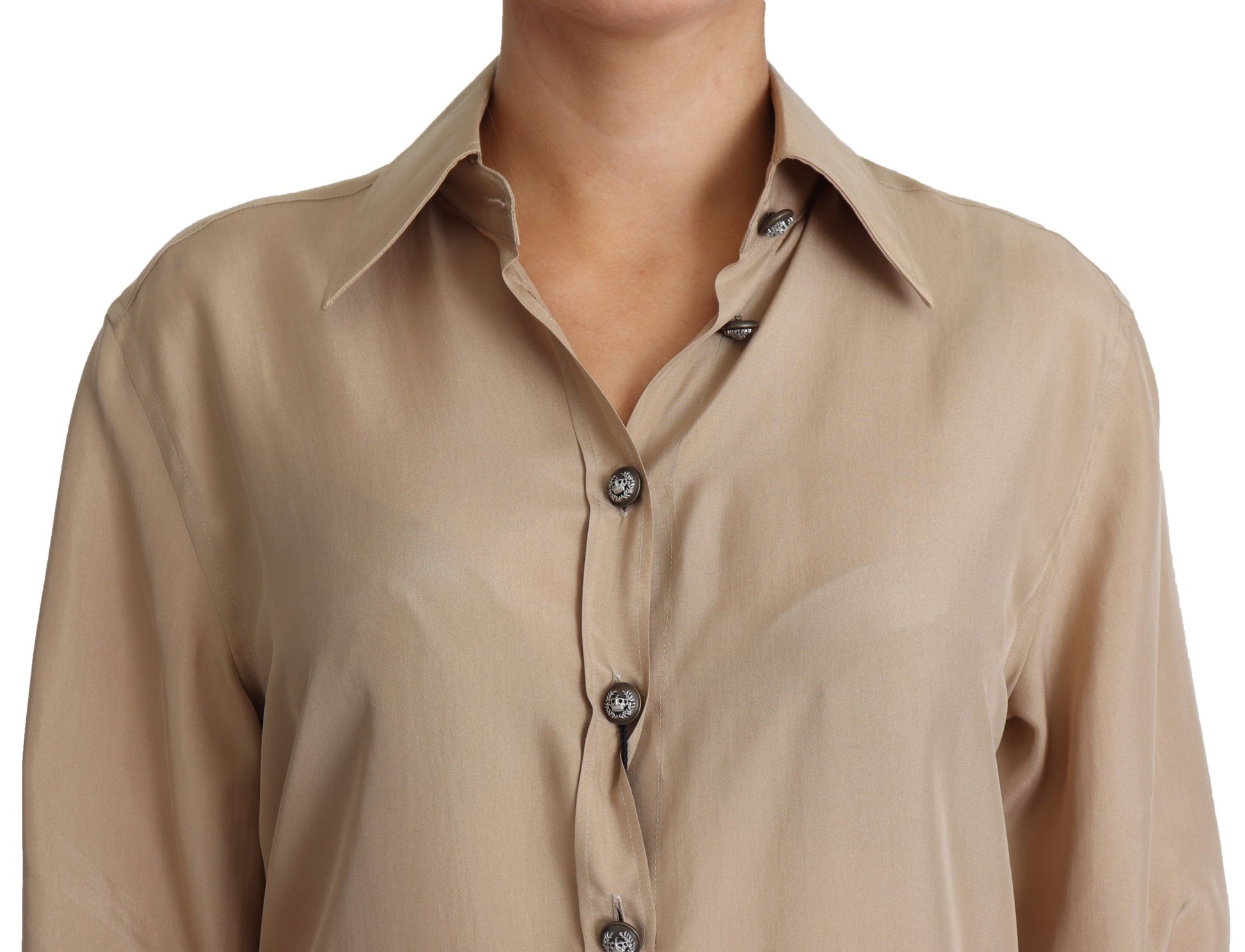 Chemise en soie beige Dolce &amp; Gabbana avec boutons décoratifs