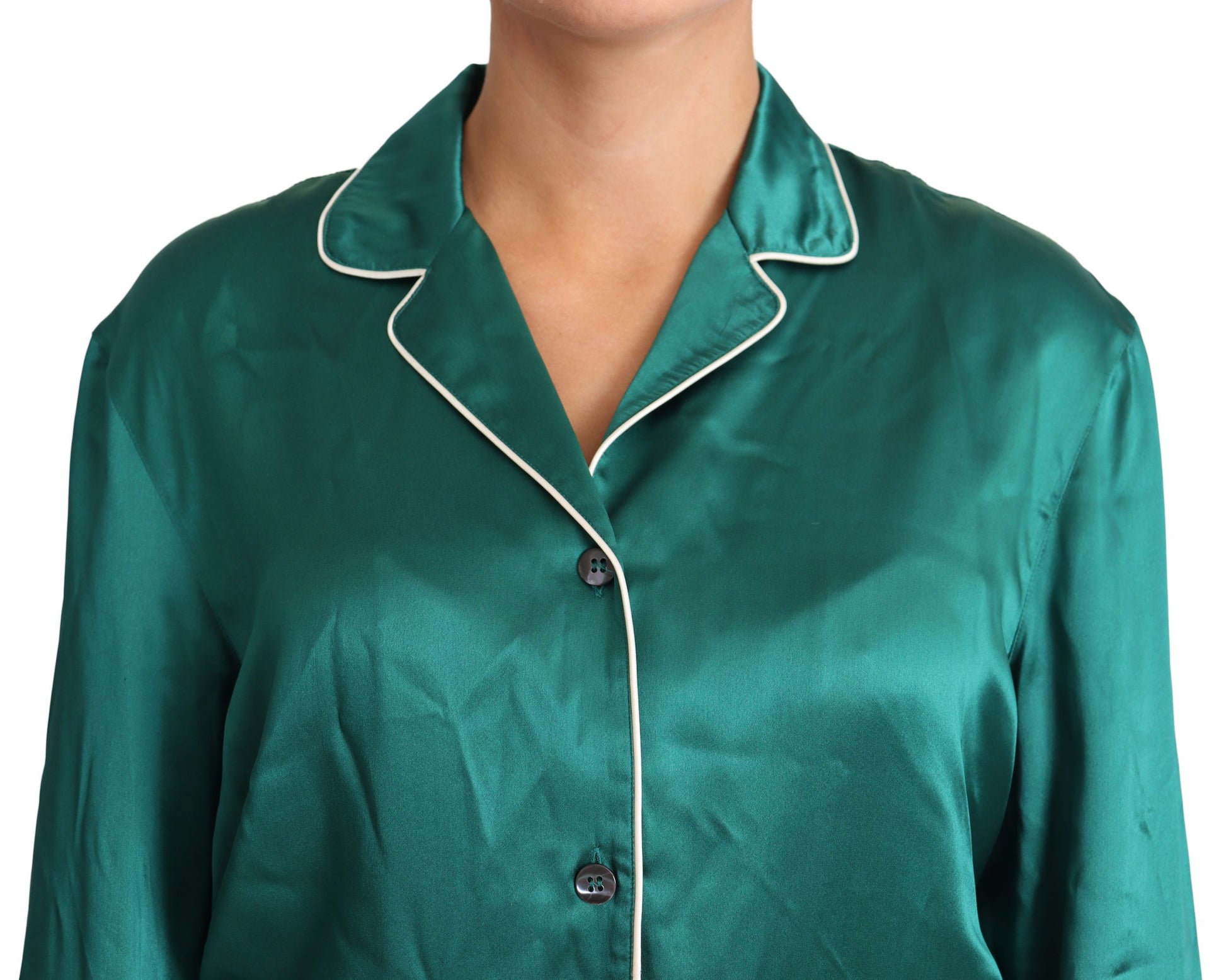 Dolce &amp; Gabbana Chemisier de pyjama vert Haut de nuit en soie